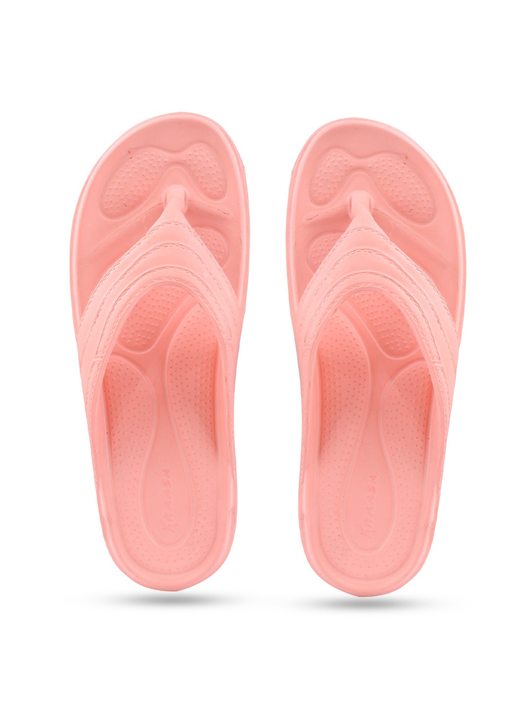 

KRAASA Women Textured Rubber Thong Flip-Flops, Peach