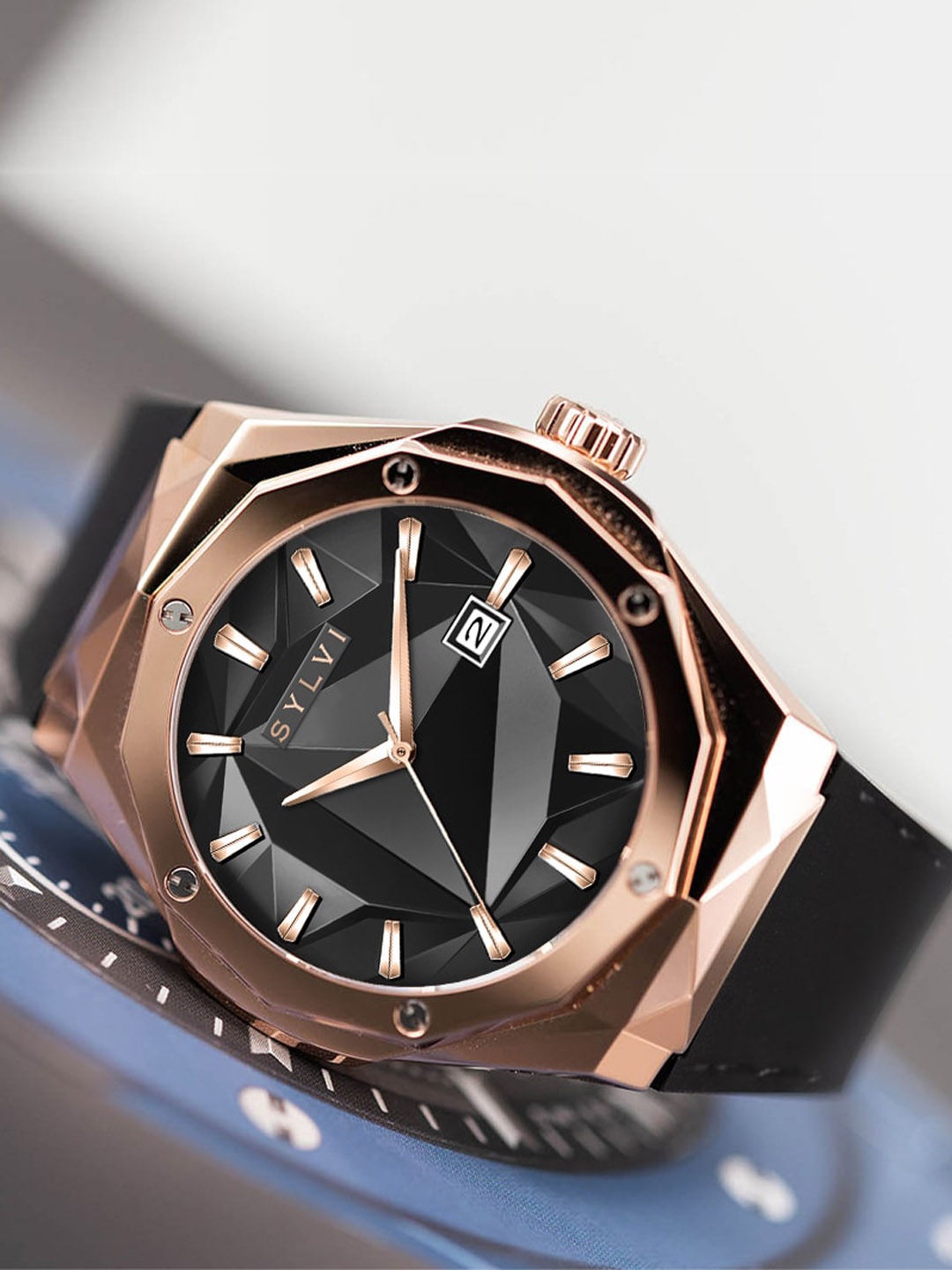 

Sylvi Men Round Dial Leather Textured Bracelet Style Straps Analogue Watch 1118-rosegold, Rose gold