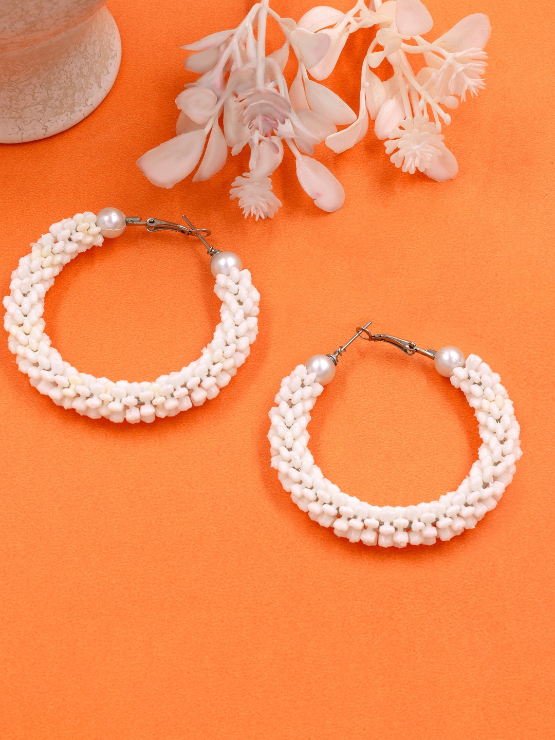 

PRIVIU Pearls Silver-Plated Circular Hoop Earrings, White