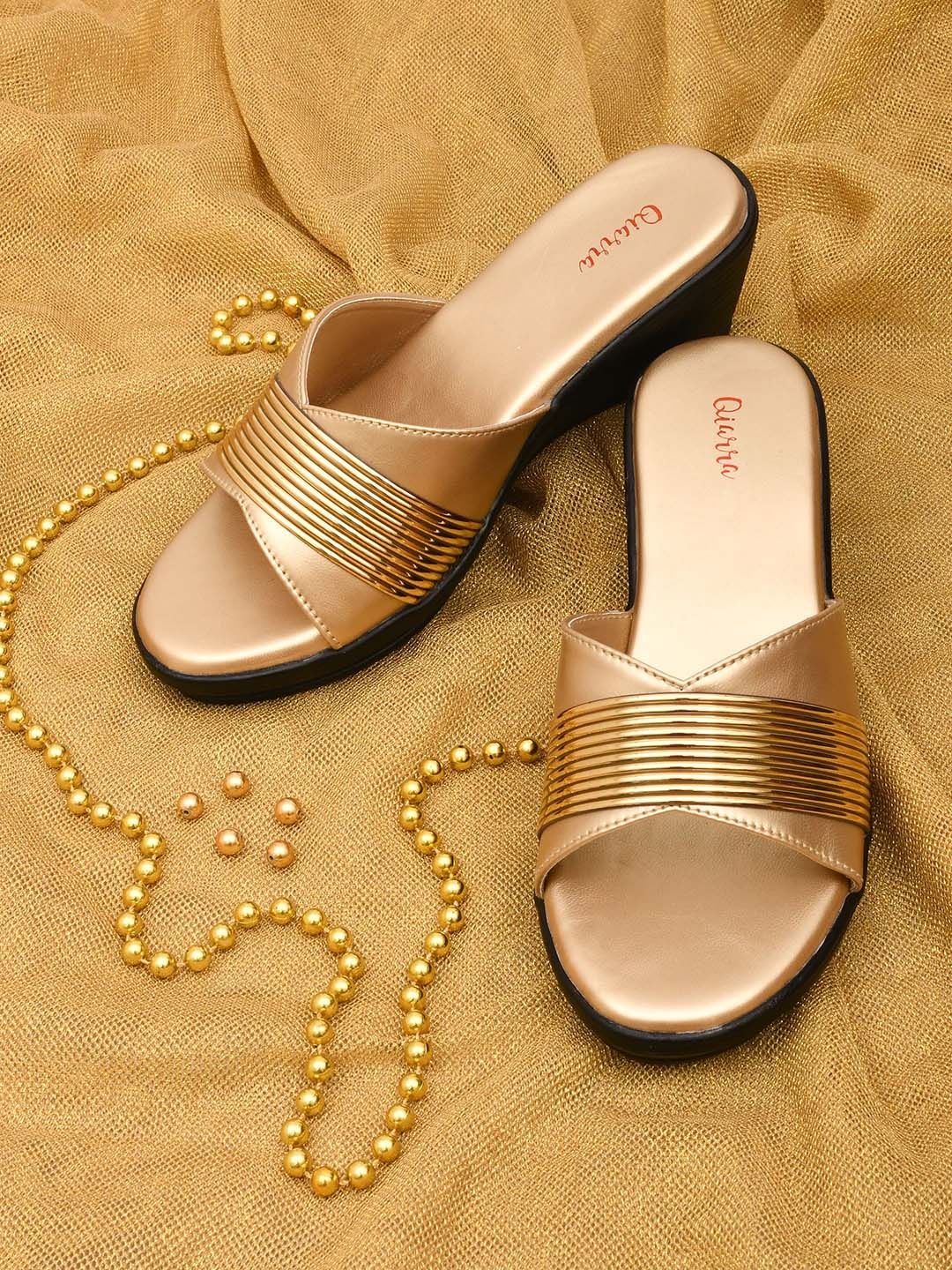 

Ajanta Textured Open Toe Wedges, Gold