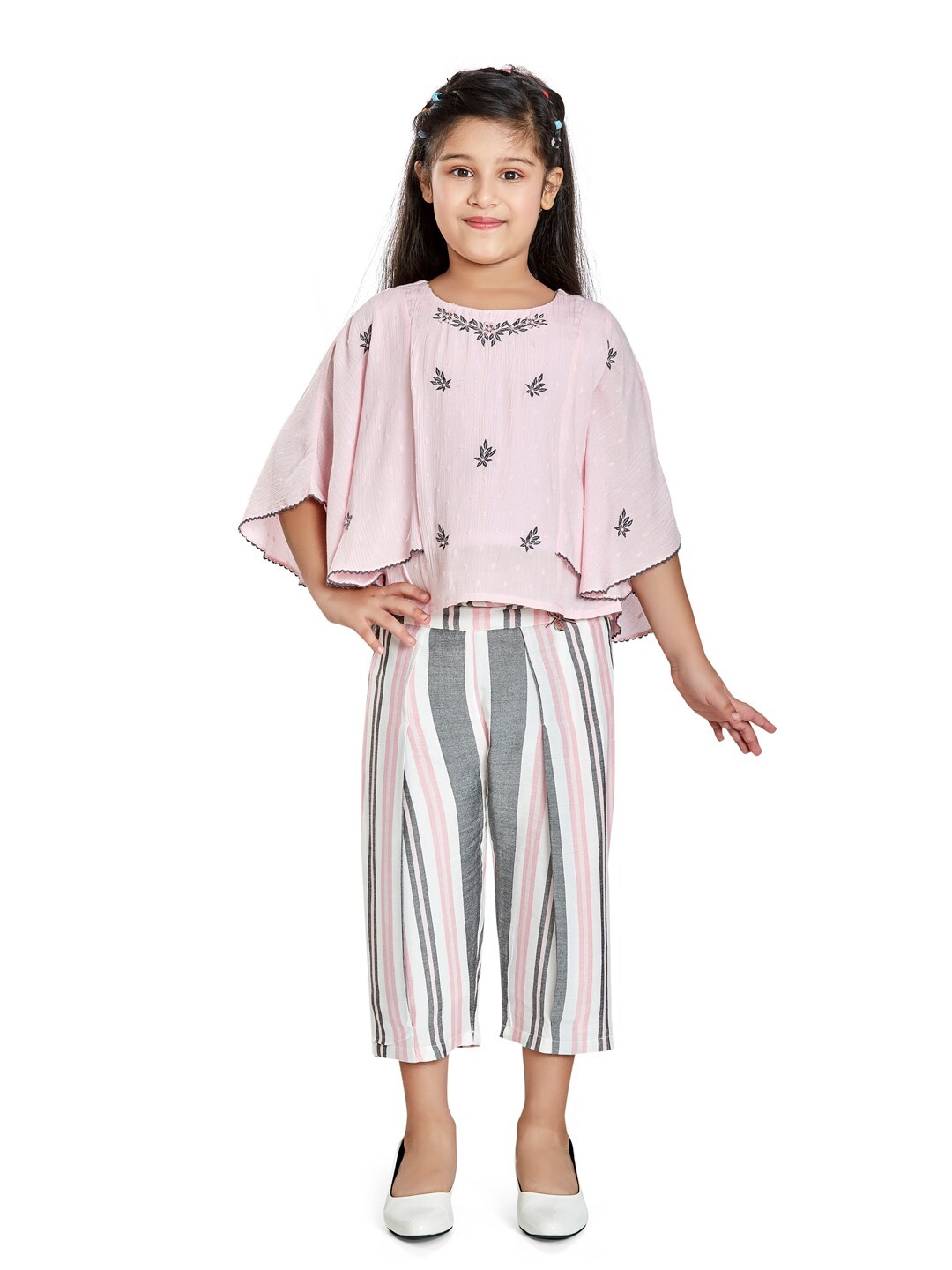 

Peppermint Girls Embroidered Top with Trousers, Pink