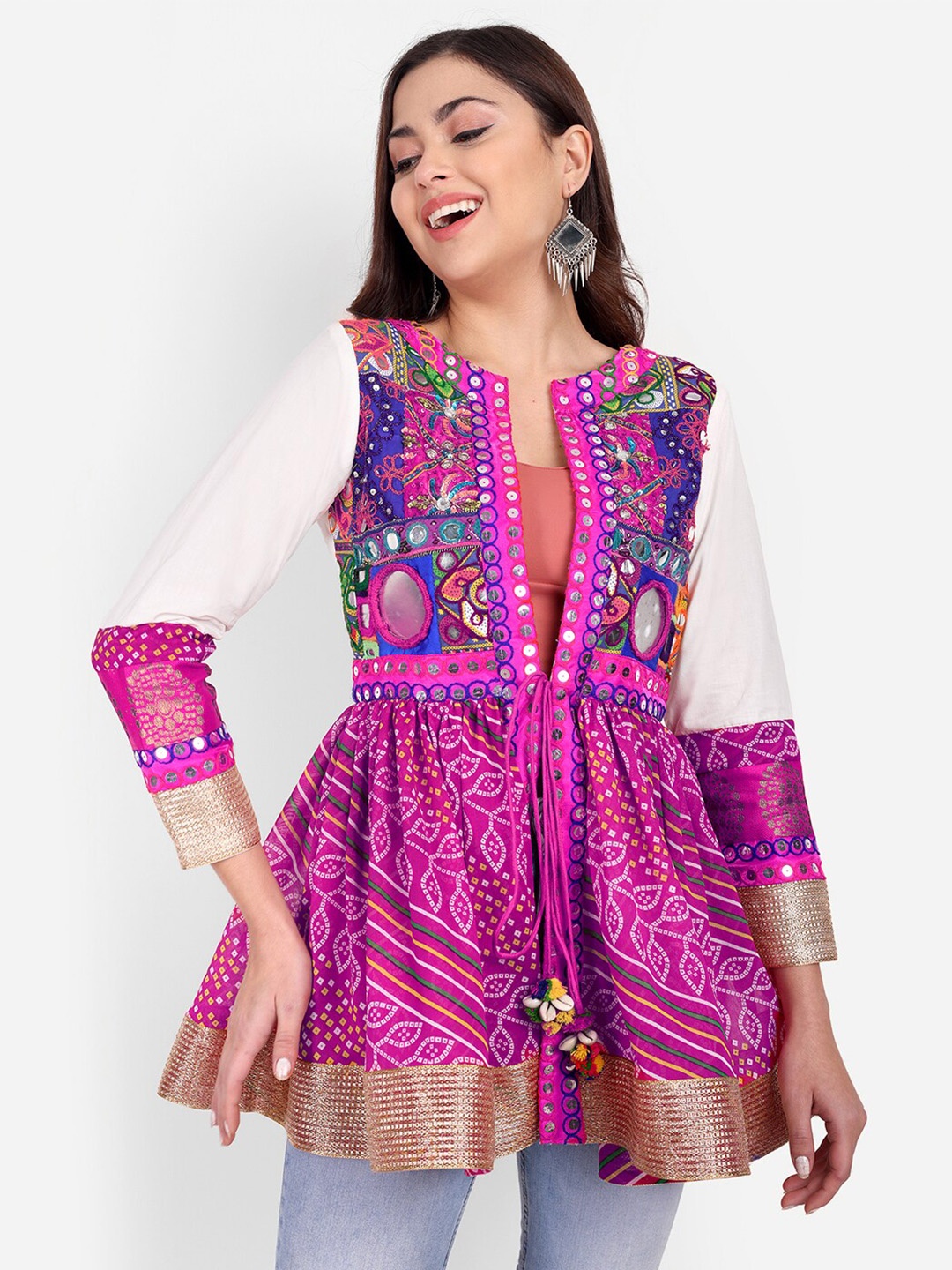 

The BANJARA TRAIL Bandhani Printed Pure Cotton Peplum Top, Pink