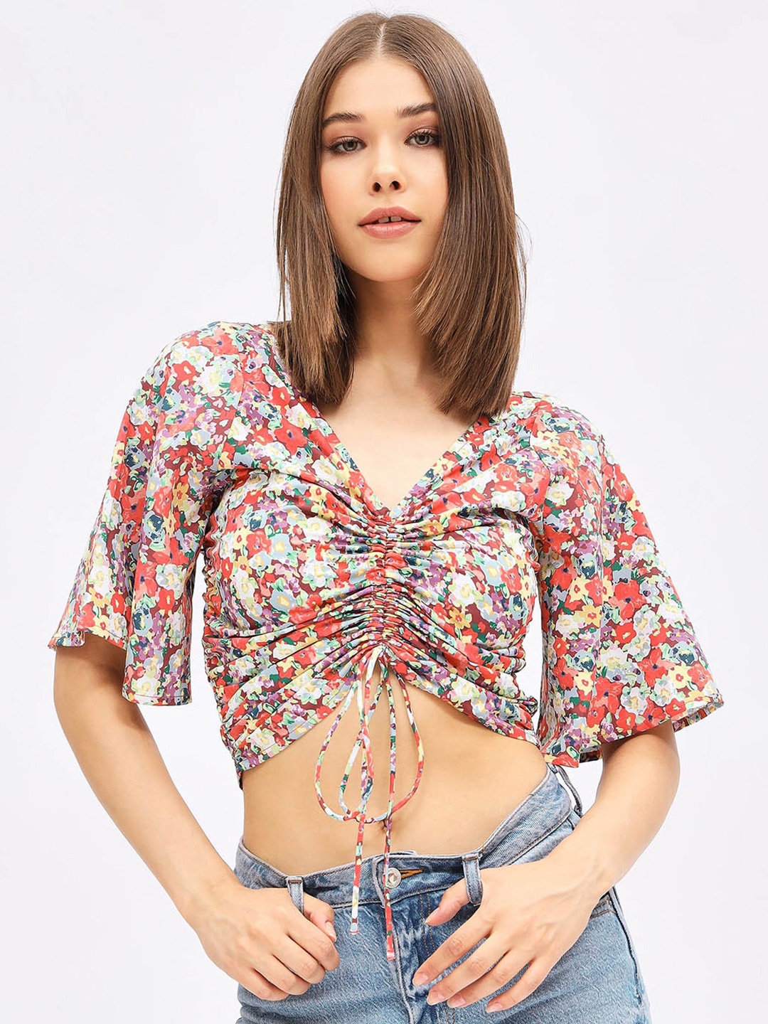 

Harpa Floral Printed V-Neck Crop Top, Multi