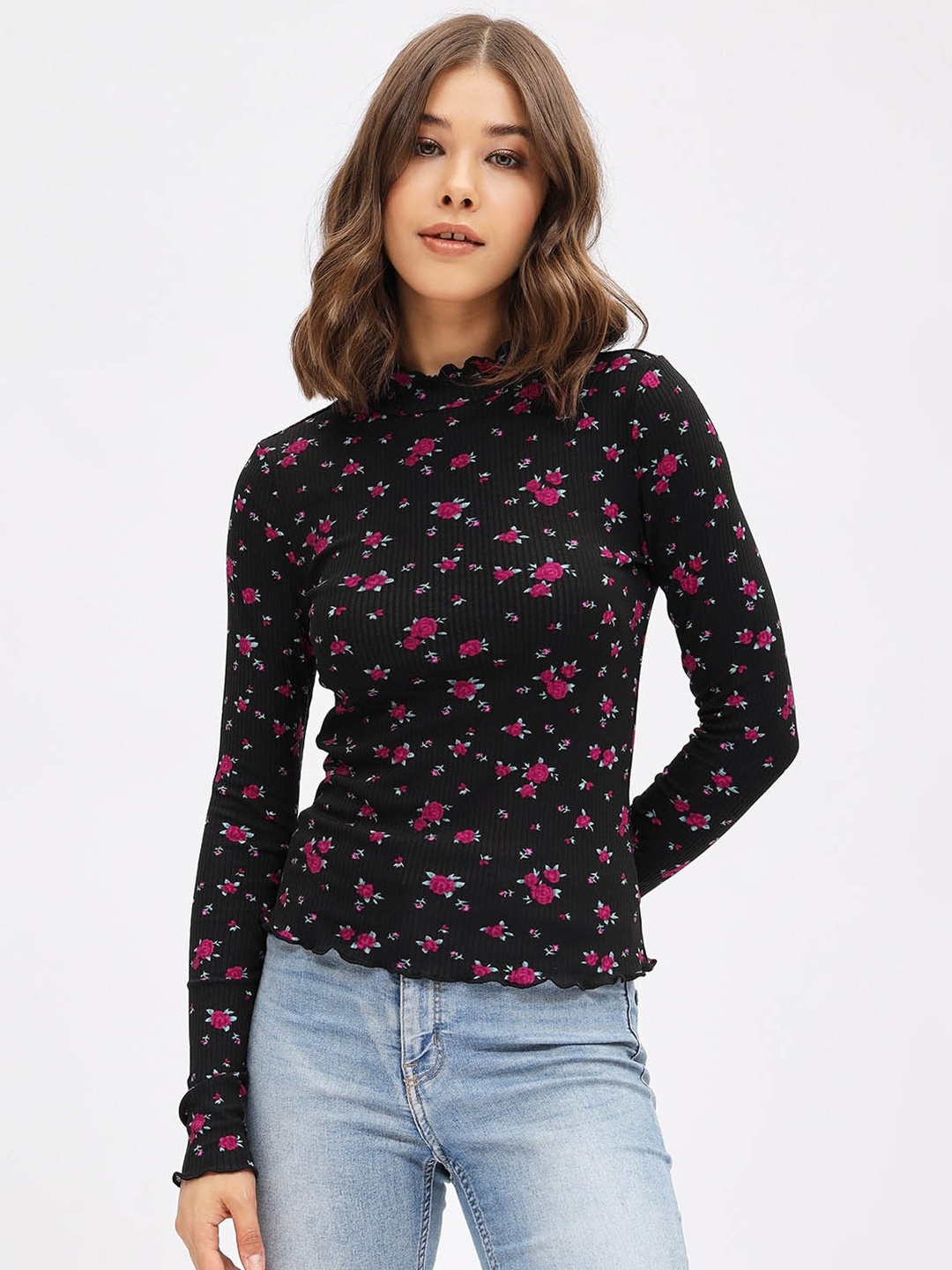 

Harpa High Neck Floral Print Top, Black