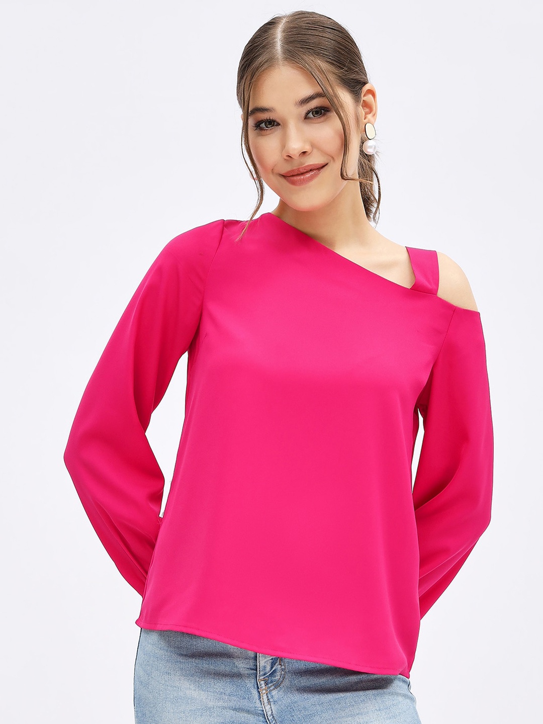 

Harpa One Shoulder Cuffed Sleeves Top, Pink