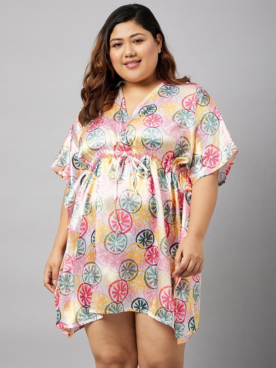 

Curves By ZeroKaata Women Plus Size Printed Kaftan Nightdress, White
