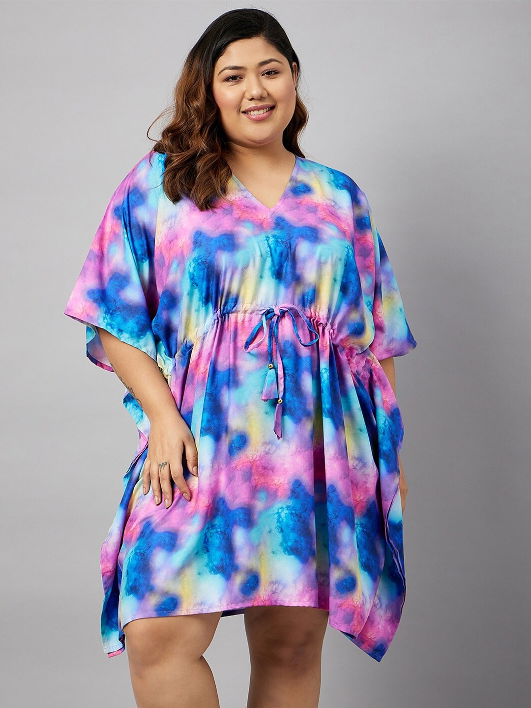 

Curves By ZeroKaata Plus Size Abstract Printed Kaftan Nightdress, Blue