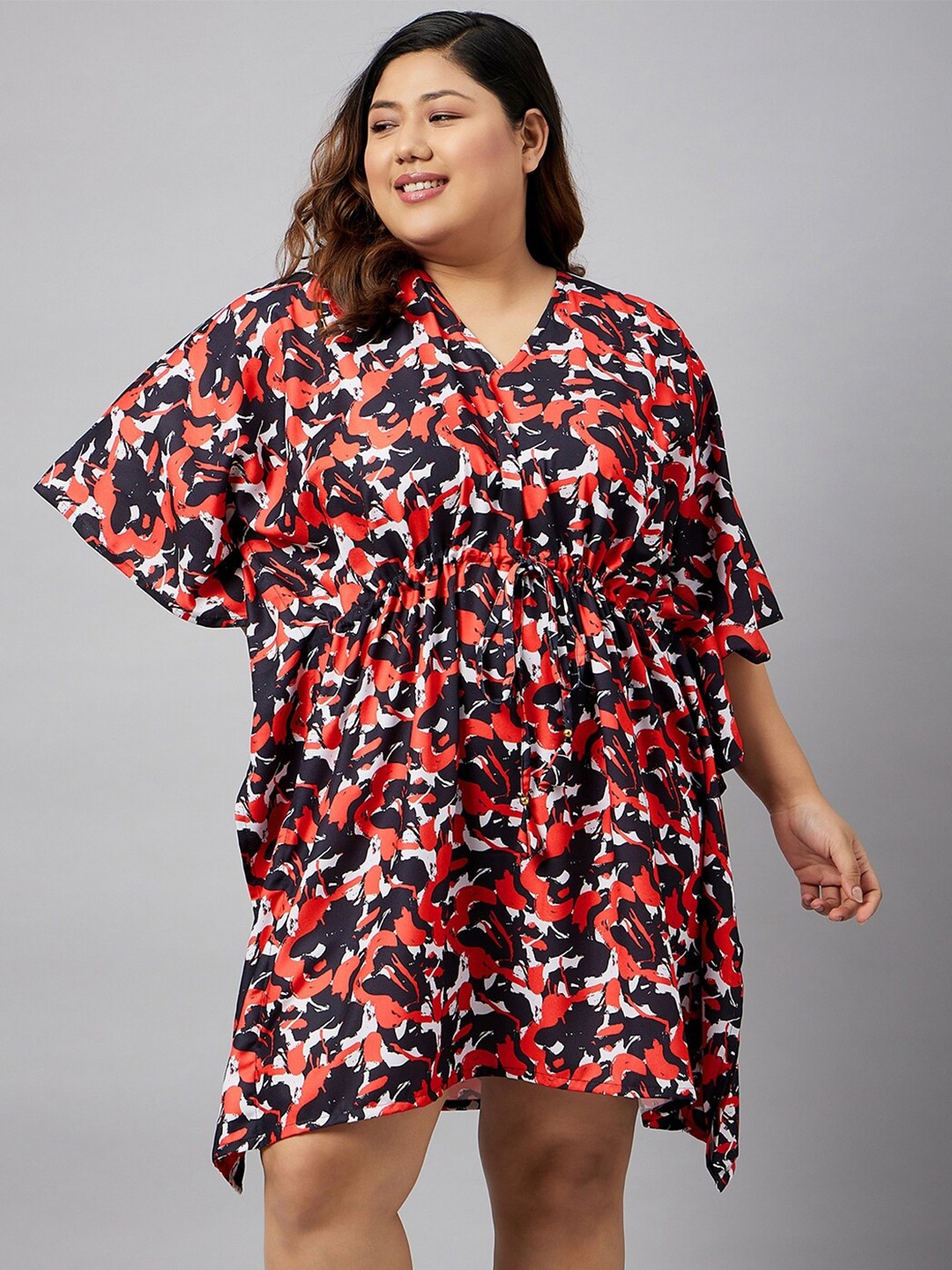 

Curves By ZeroKaata Plus Size Abstract Printed Kaftan Nightdress, Red