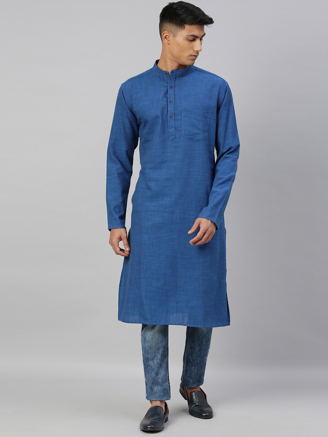 

Kryptic Mandarin Collar Pure Cotton Kurta, Blue