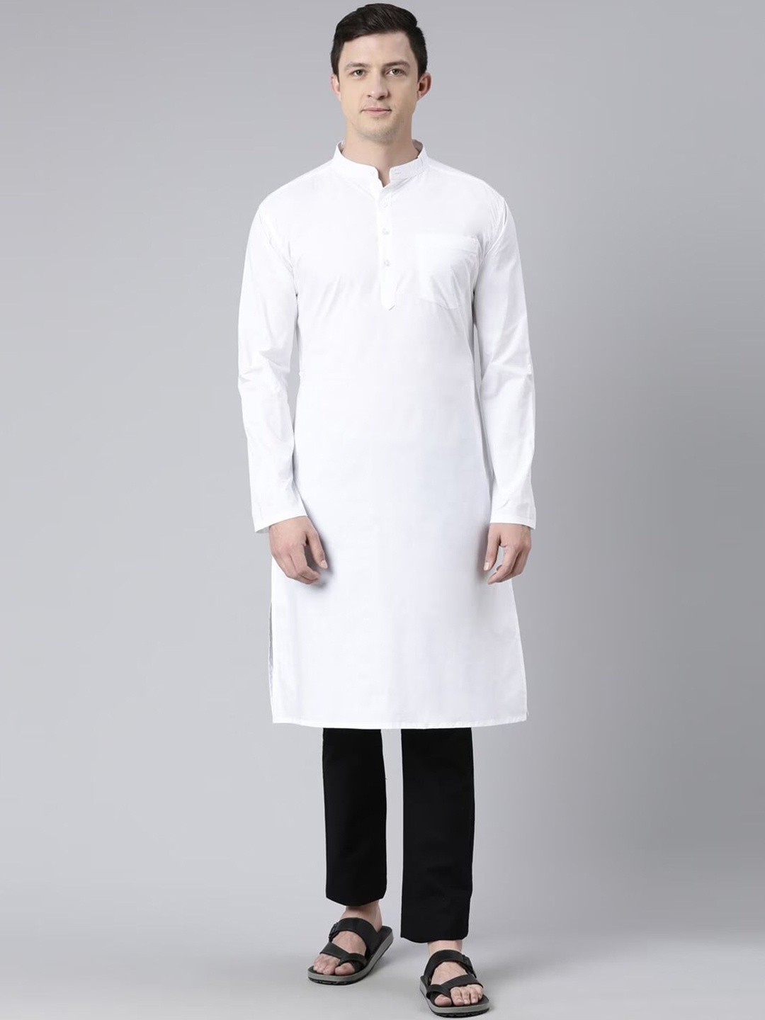 

Kryptic Mandarin Collar Pure Cotton Kurta, White