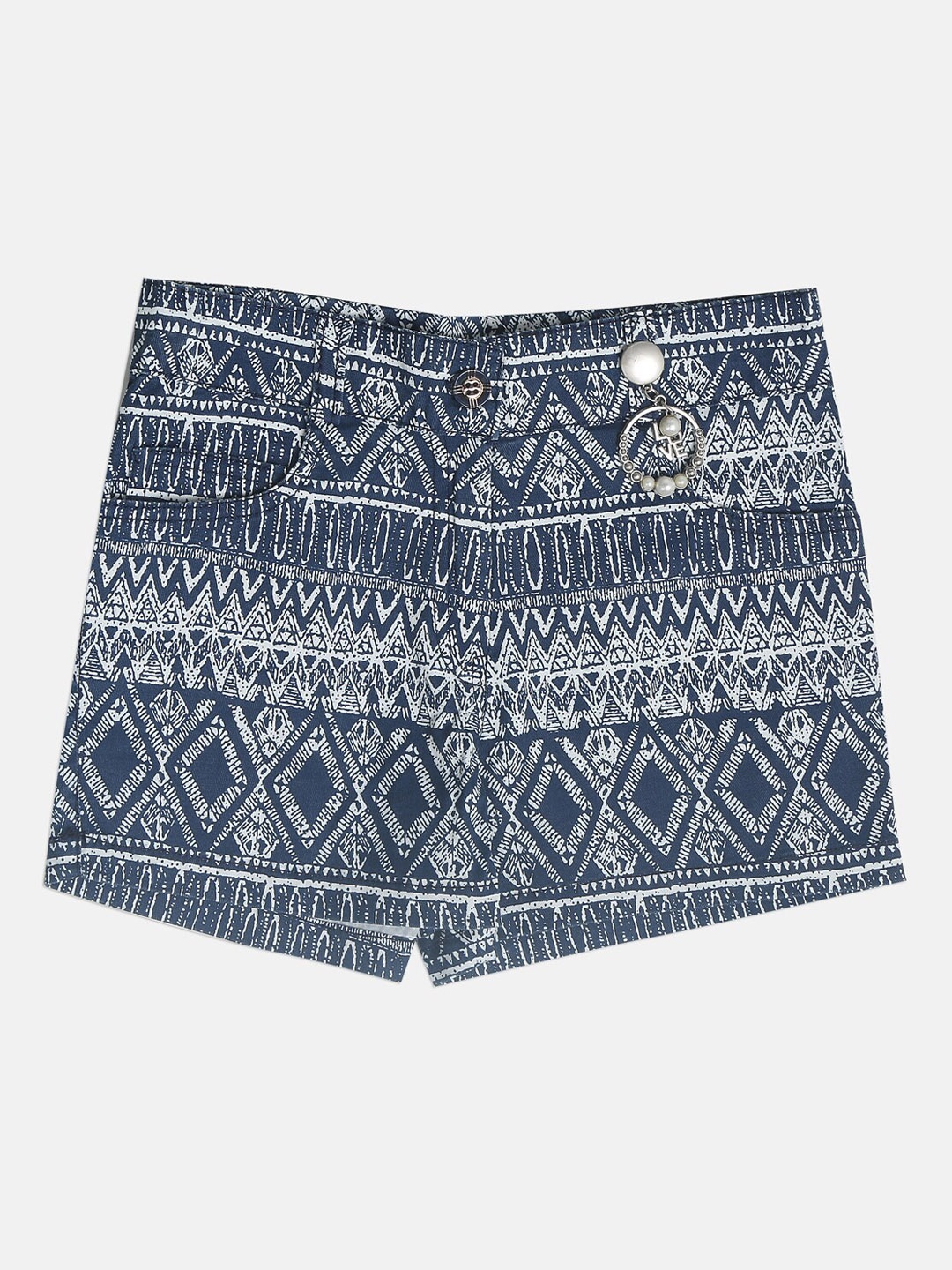 

Peppermint Girls Geometric Printed High-Rise Pure Cotton Shorts, Navy blue