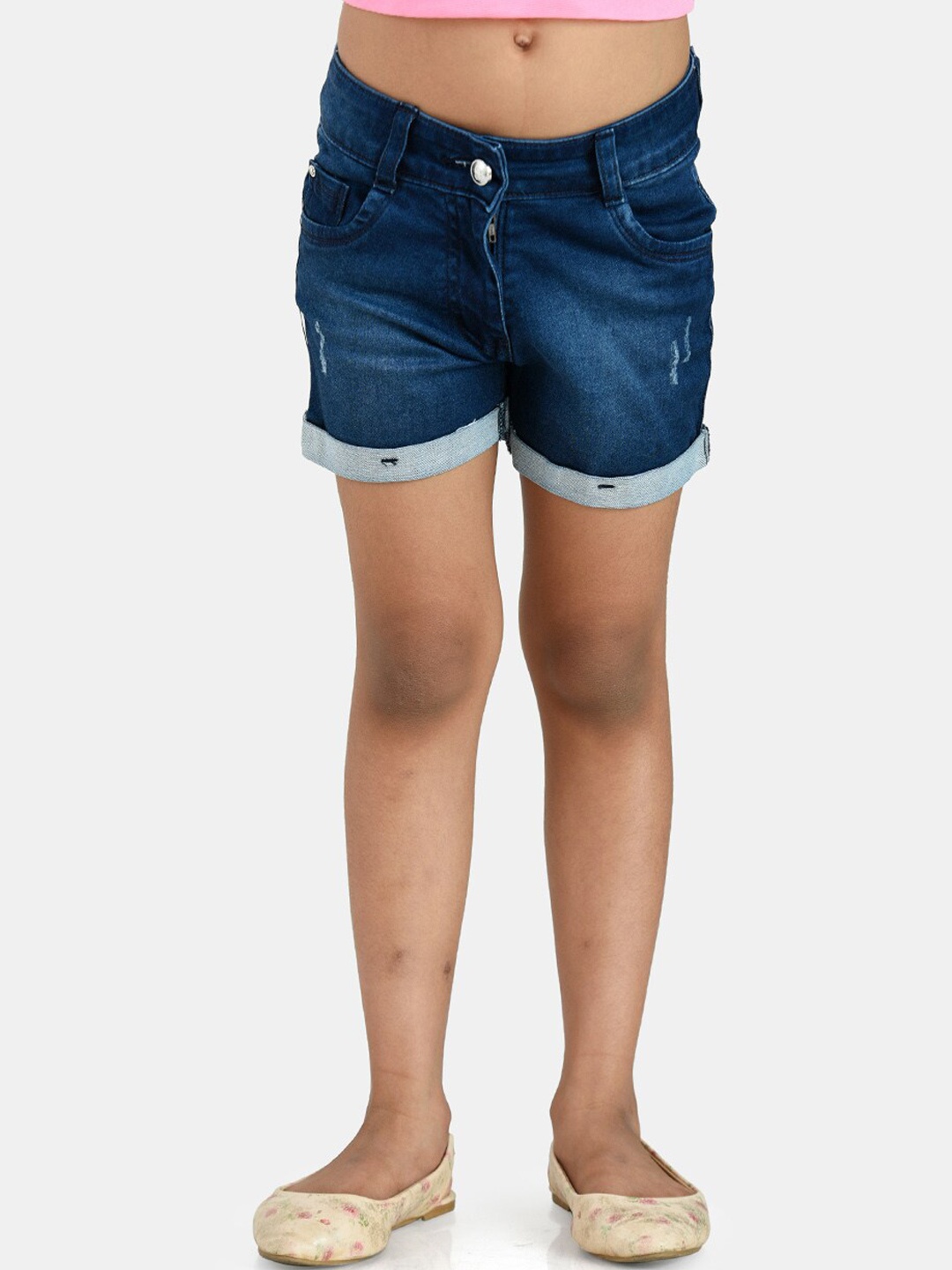 

Peppermint Girls Washed High-Rise Pure Cotton Denim Shorts, Blue