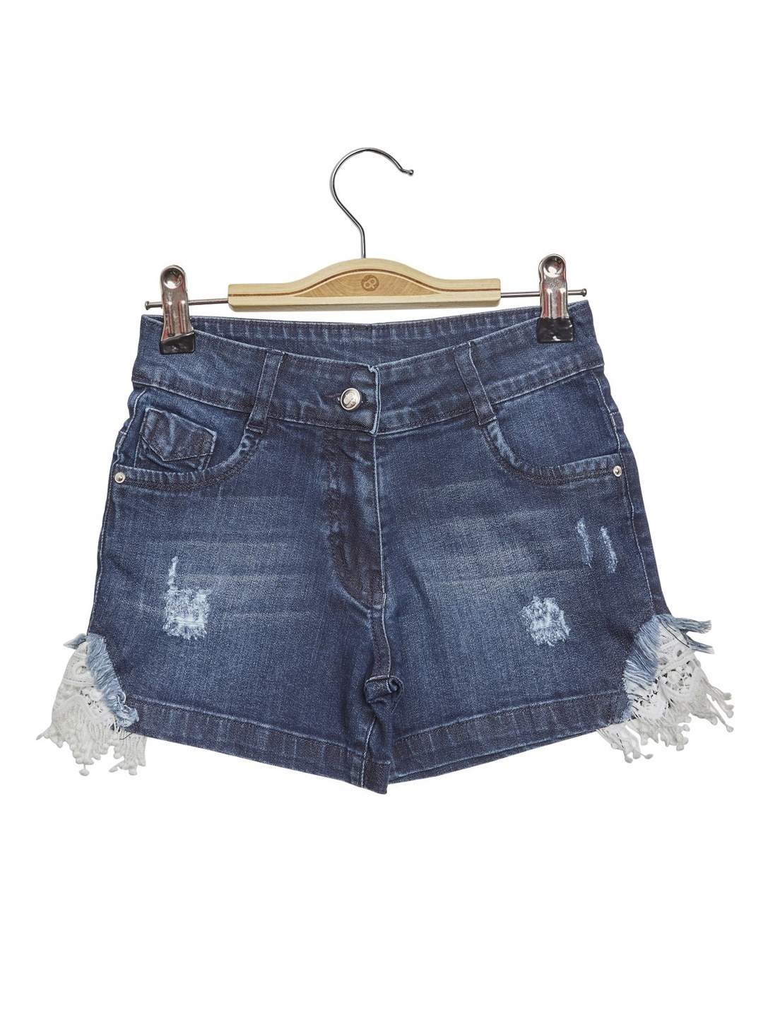 

Peppermint Girls Washed Slim Fit High Rise Distressed Pure Cotton Denim Shorts, Blue