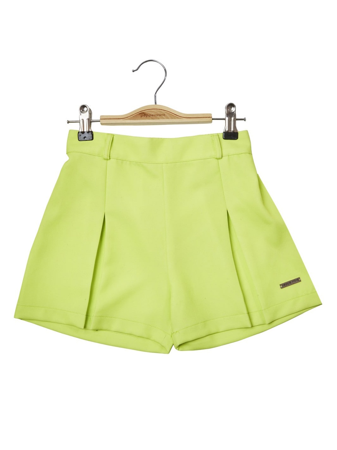 

Peppermint Girls Pleated High-Rise Shorts, Green