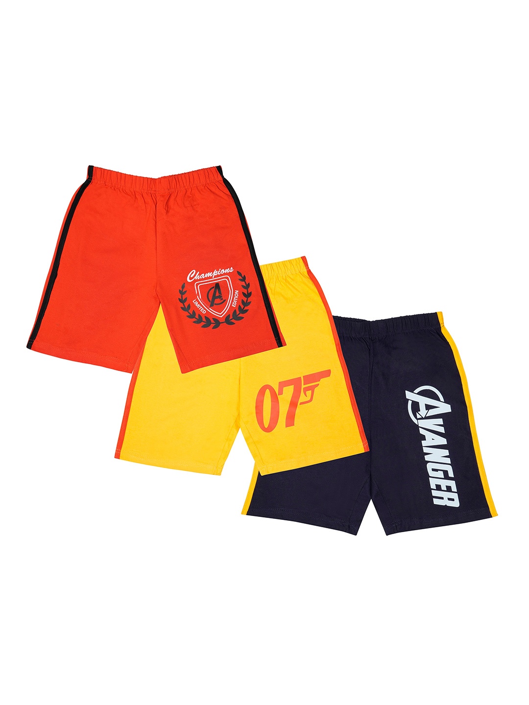 

BAESD Boys Pack Of 3 Typography Printed Pure Cotton Shorts, Orange