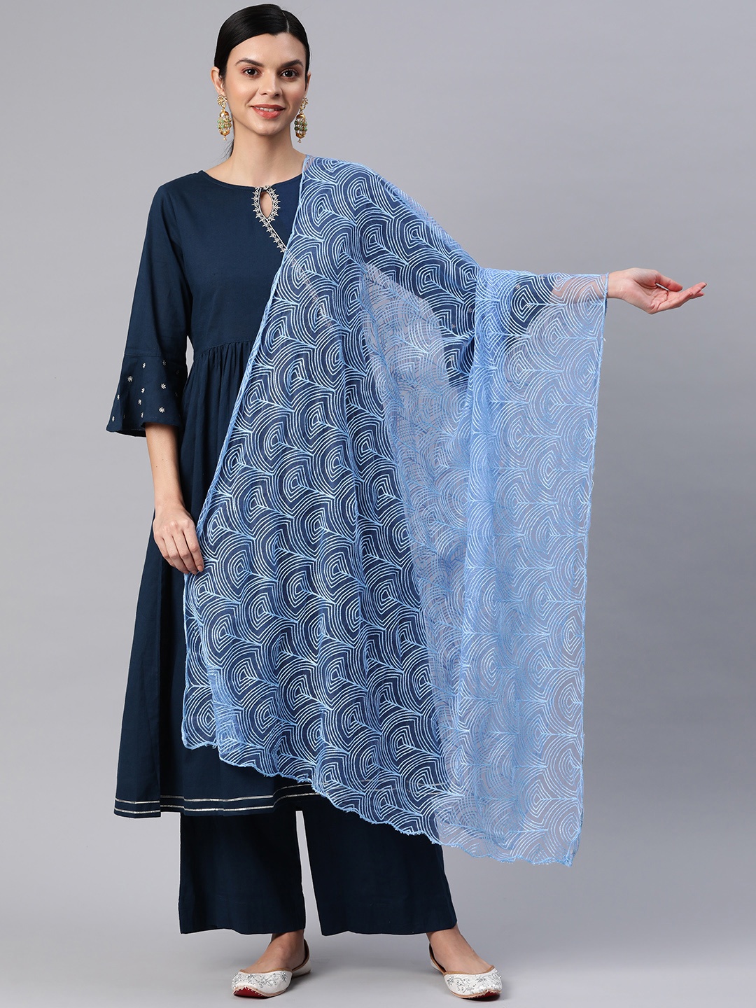 

Rang Gali Ethnic Motifs Woven Design Dupatta with Thread Work, Turquoise blue