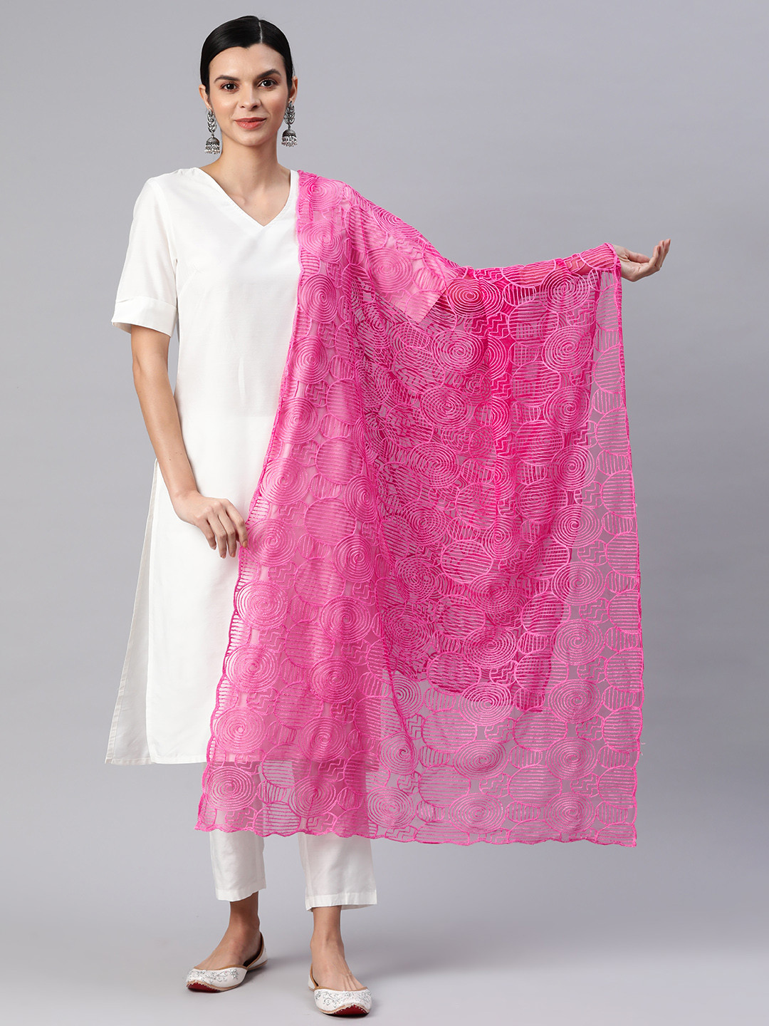 

Rang Gali Pink Ethnic Motifs Woven Design Dupatta with Thread Work