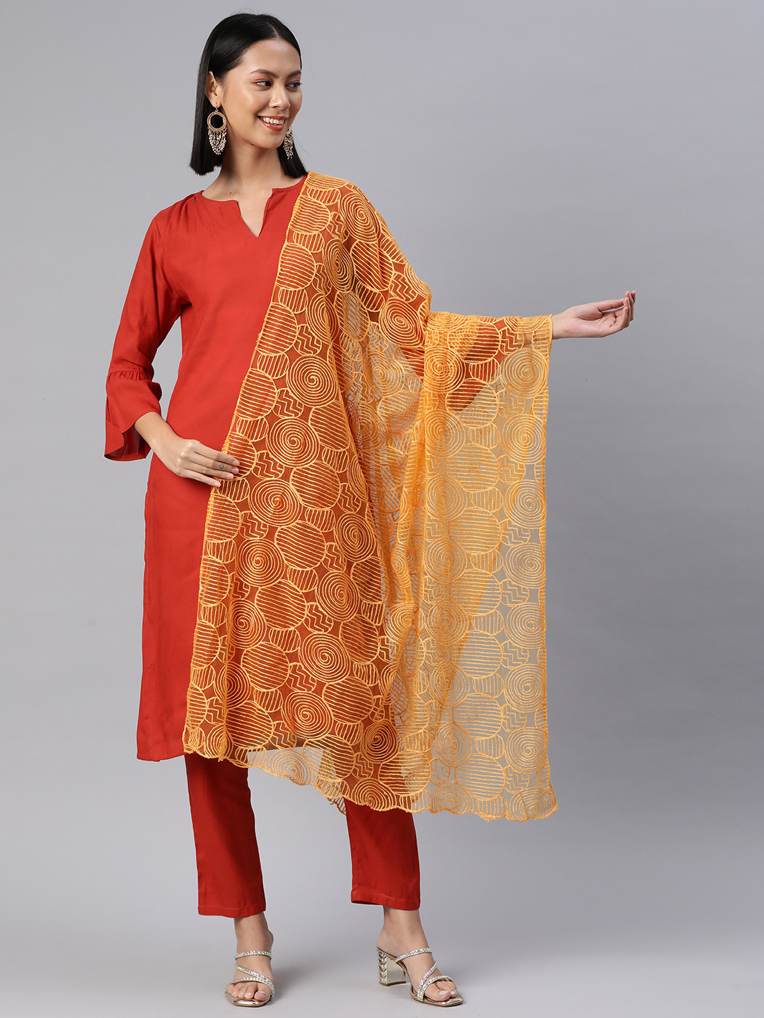 

Rang Gali Ethnic Motifs Woven Design Dupatta with Thread Work, Mustard