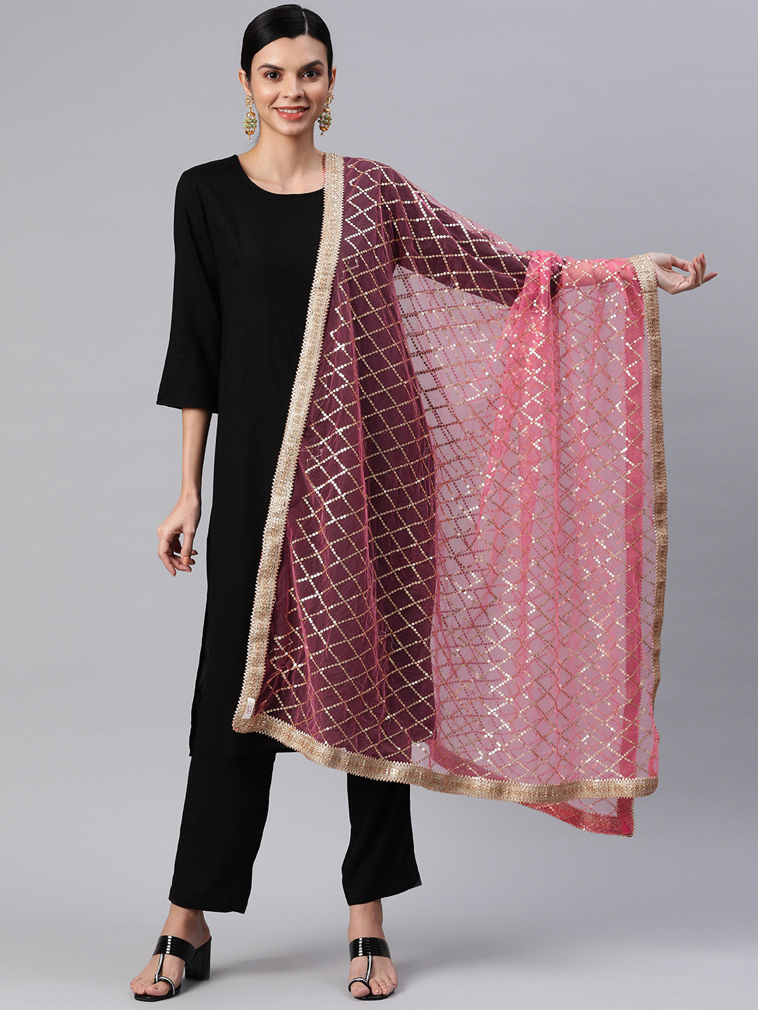 

Rang Gali Ethnic Motifs Embroidered Dupatta with Zardozi, Rose gold