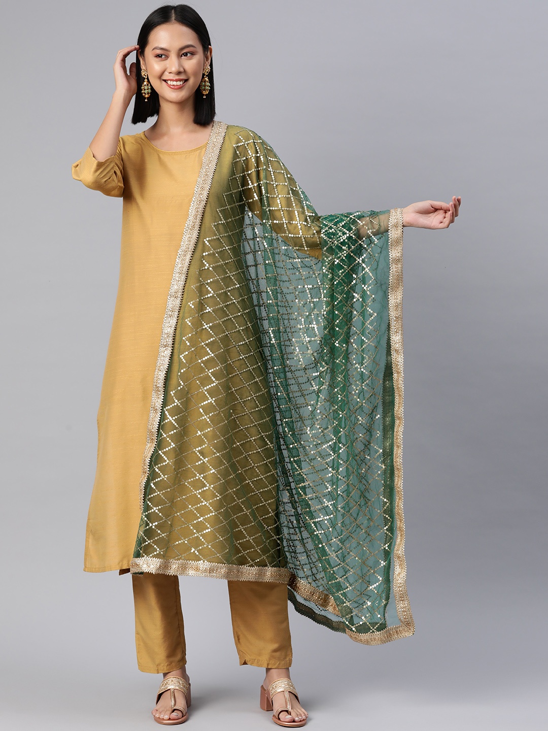 

Rang Gali Ethnic Motifs Embroidered Dupatta with Zardozi, Green