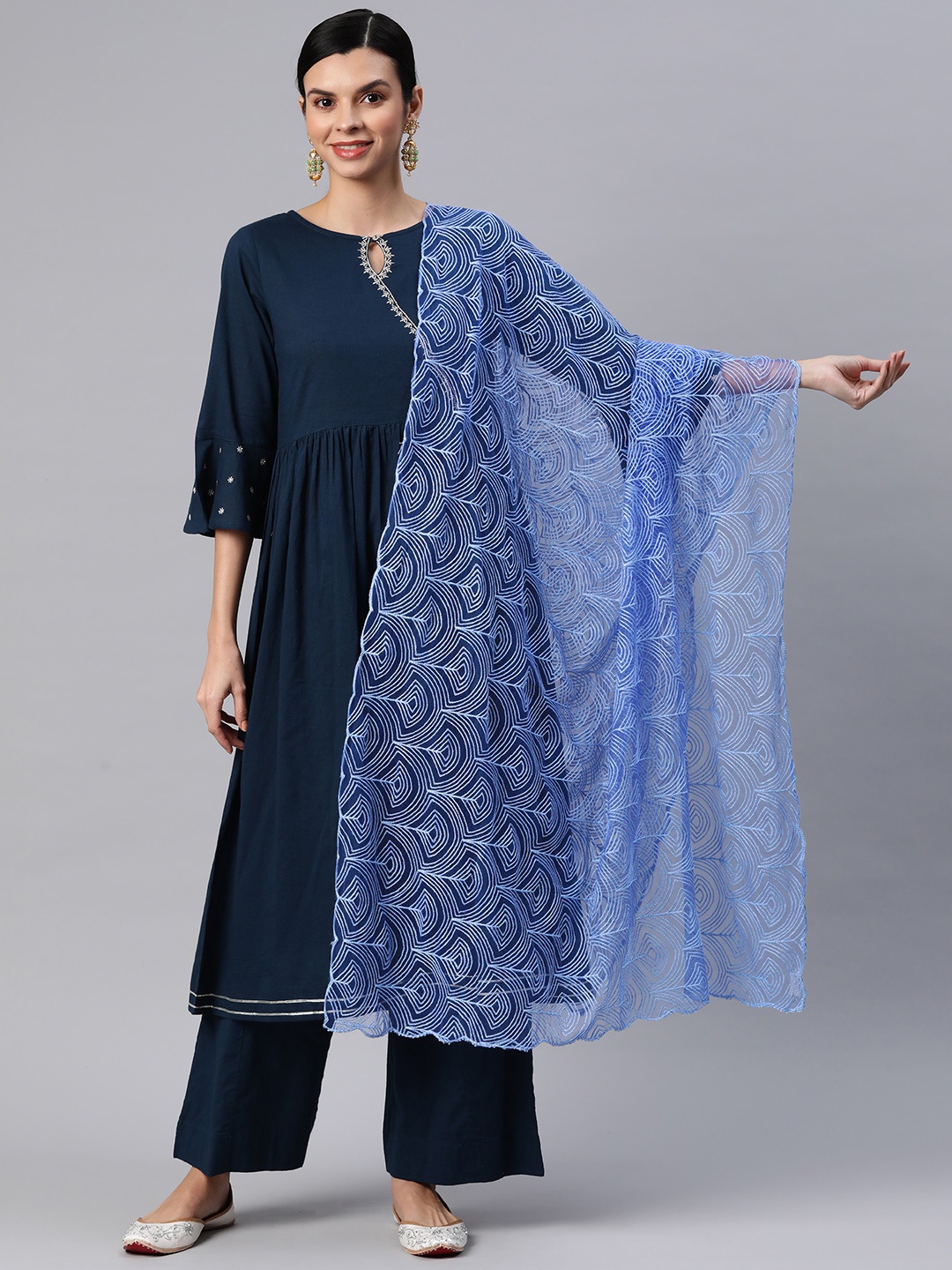 

Rang Gali Ethnic Motifs Woven Design Dupatta with Thread Work, Blue