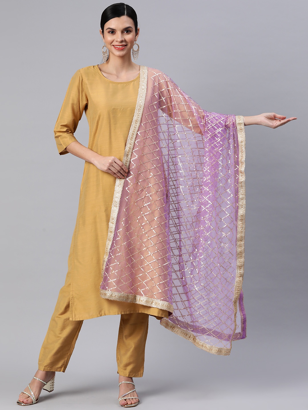 

Rang Gali Checked Embroidered Dupatta with Zardozi, Purple