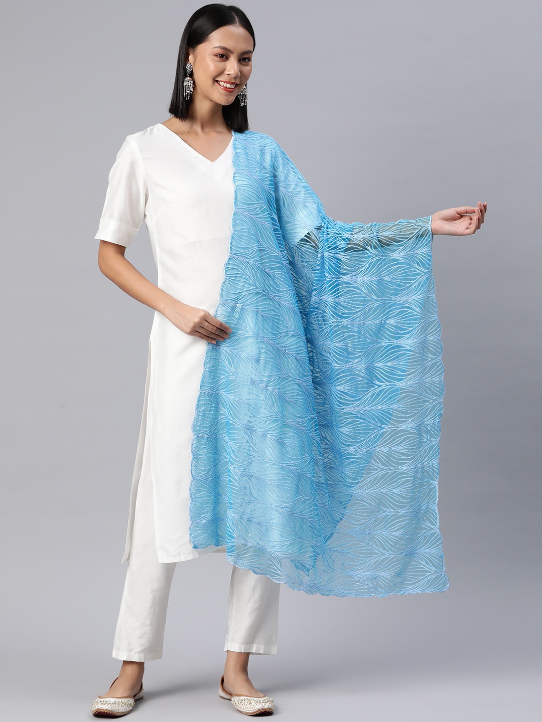 

Rang Gali Embroidered Dupatta with Thread Work, Turquoise blue