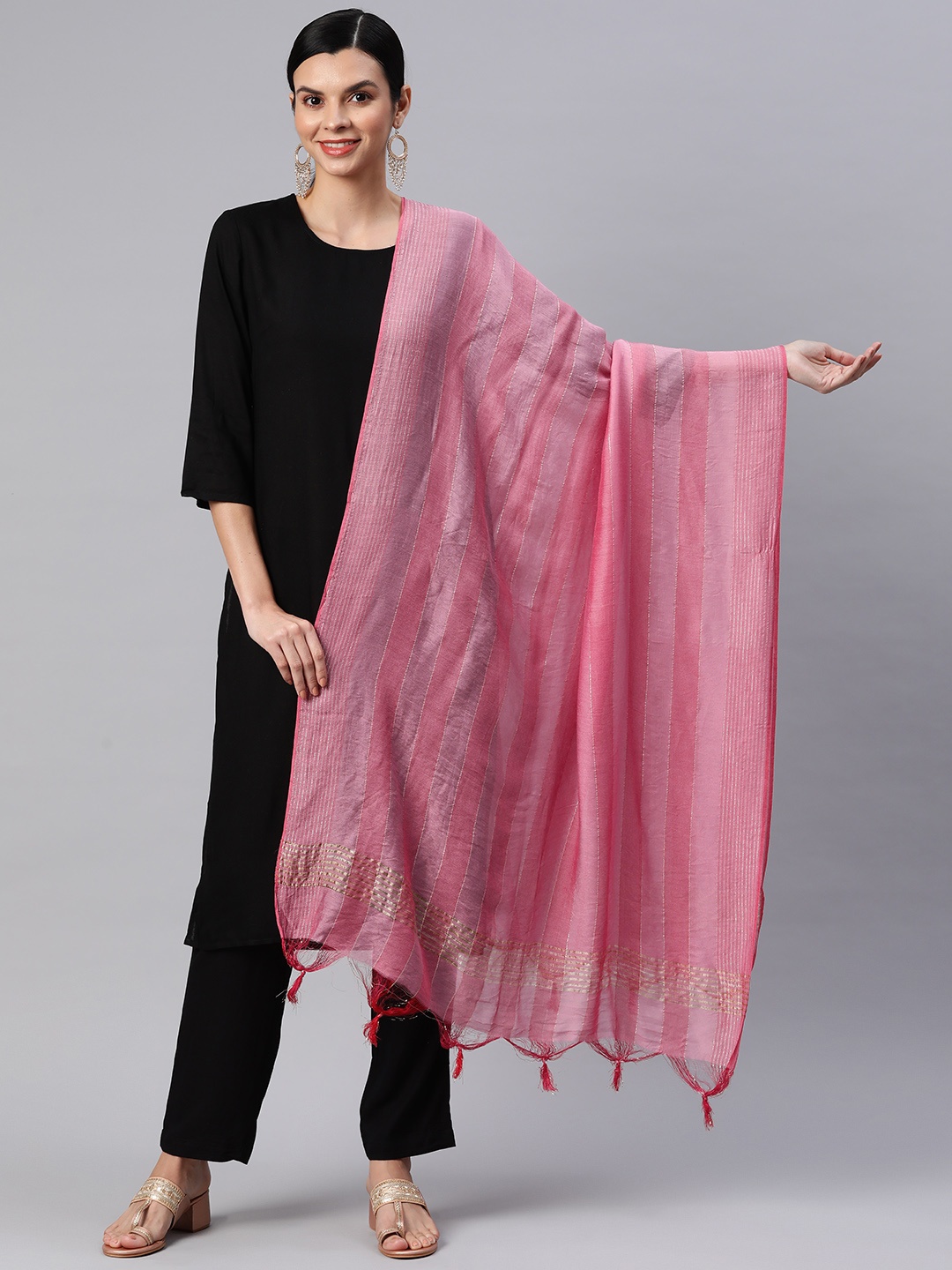 

Rang Gali Striped Chanderi Dupatta with Zari, Peach