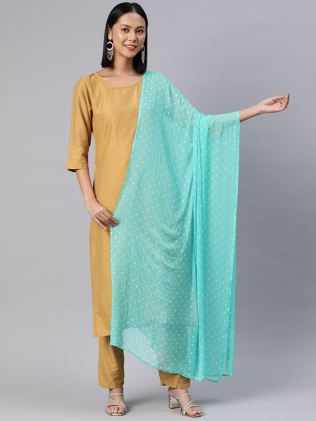 

Rang Gali Embroidered Pure Chiffon Dupatta with Mukaish, Turquoise blue