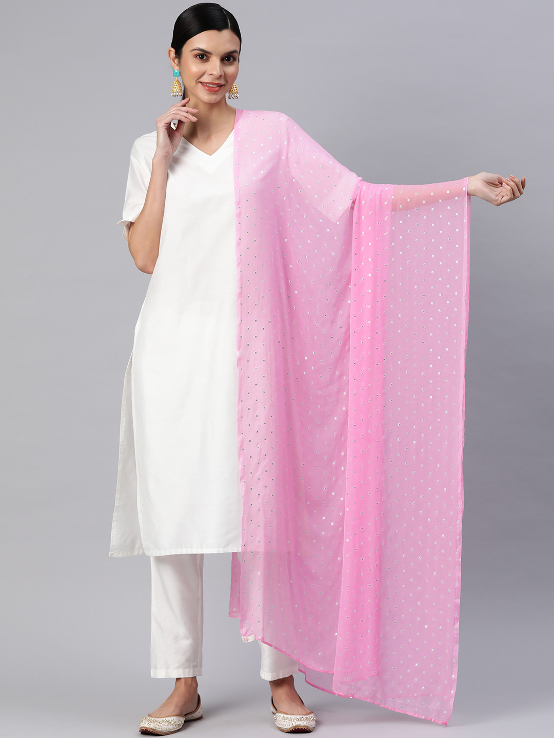 

Rang Gali Embroidered Dupatta with Mukaish, Pink