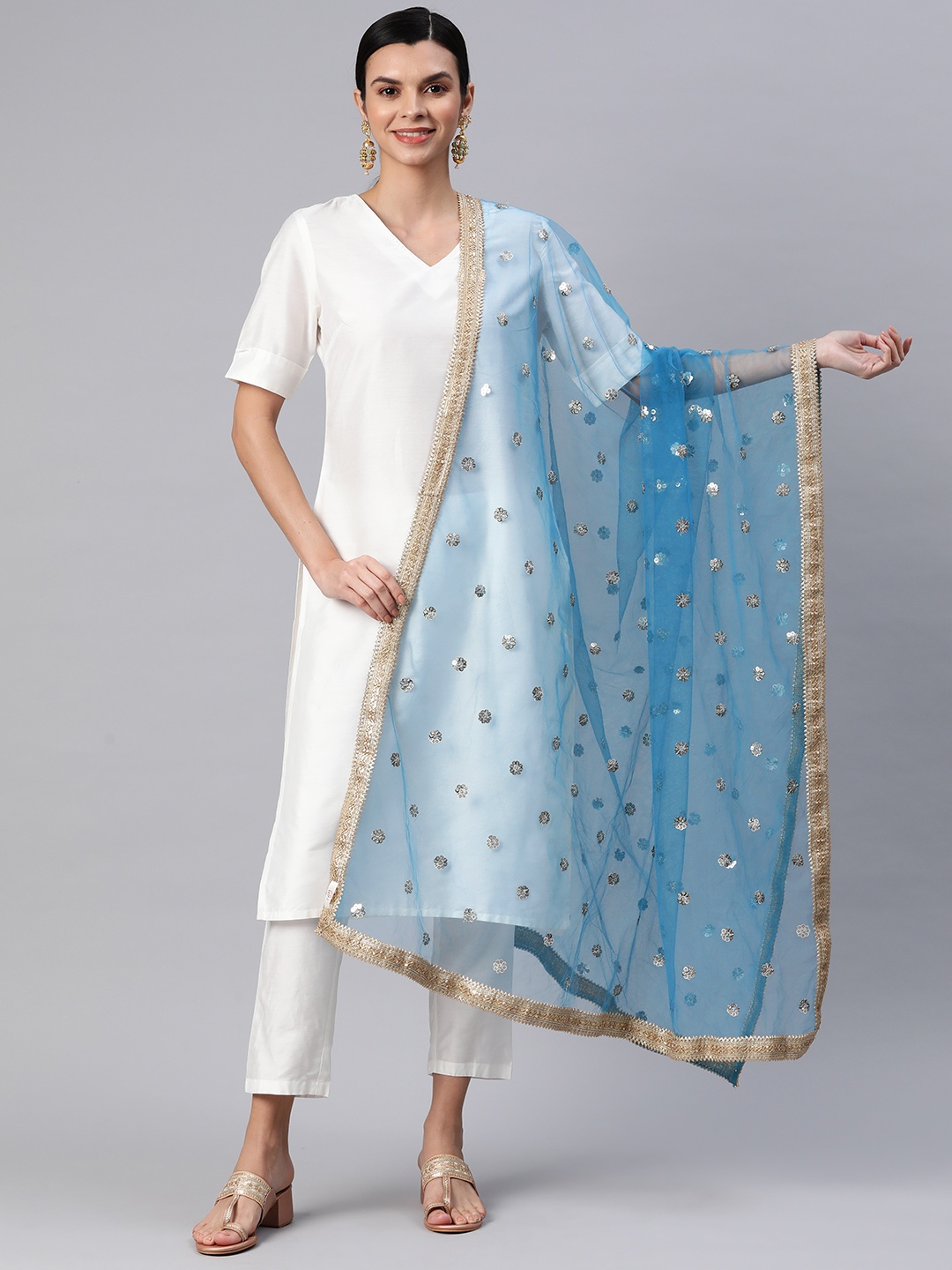 

Rang Gali Embroidered Dupatta with Sequinned, Blue