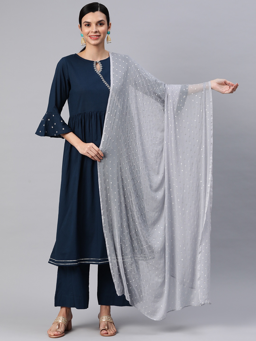 

Rang Gali Embroidered Pure Chiffon Dupatta with Mukaish, Grey