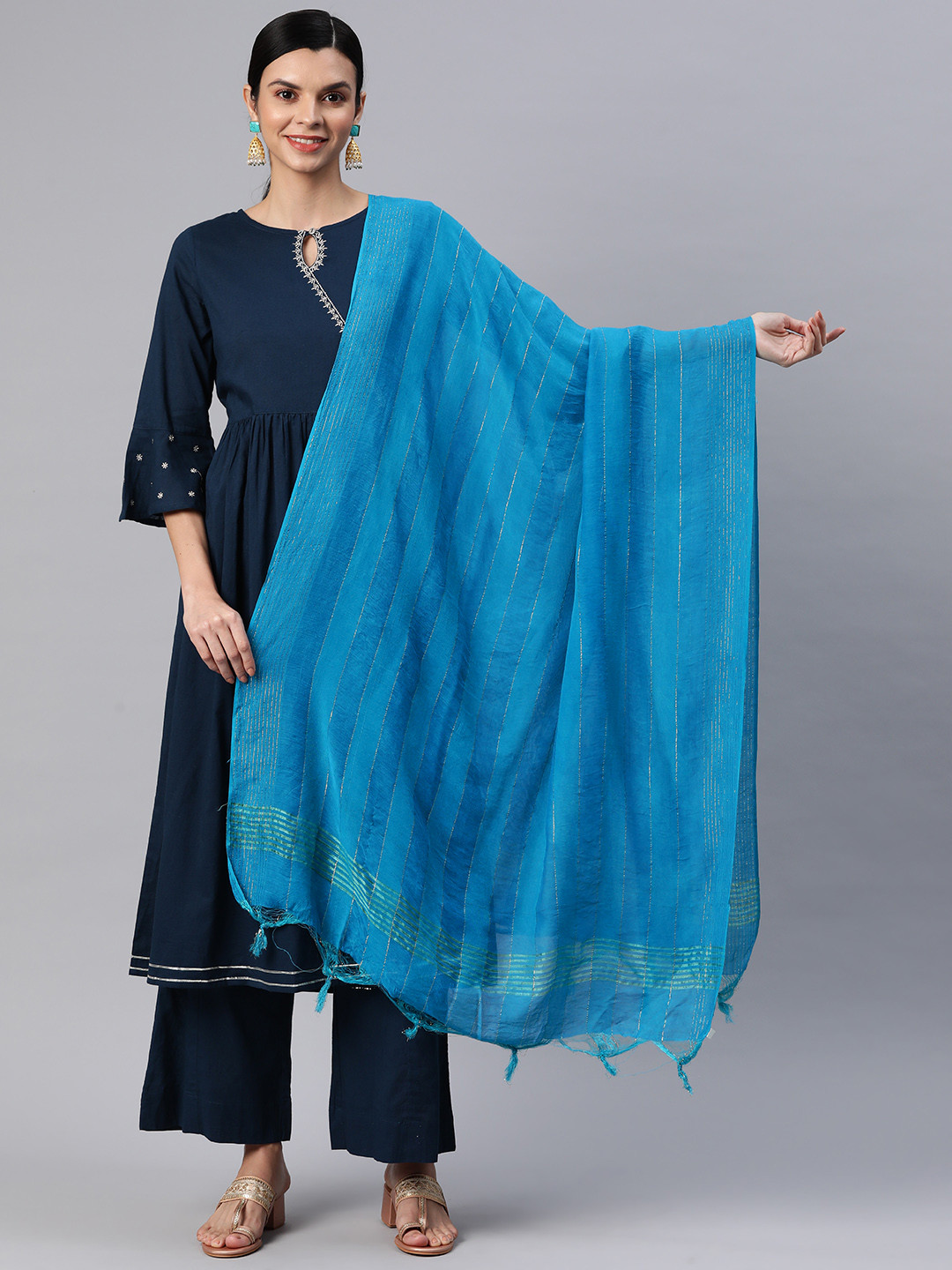 

Rang Gali Striped Chanderi Dupatta with Zari, Blue