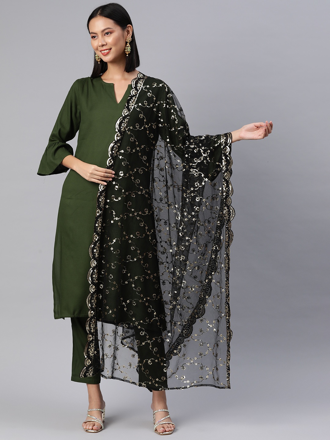 

Rang Gali Ethnic Motifs Embroidered Dupatta with Zardozi, Black