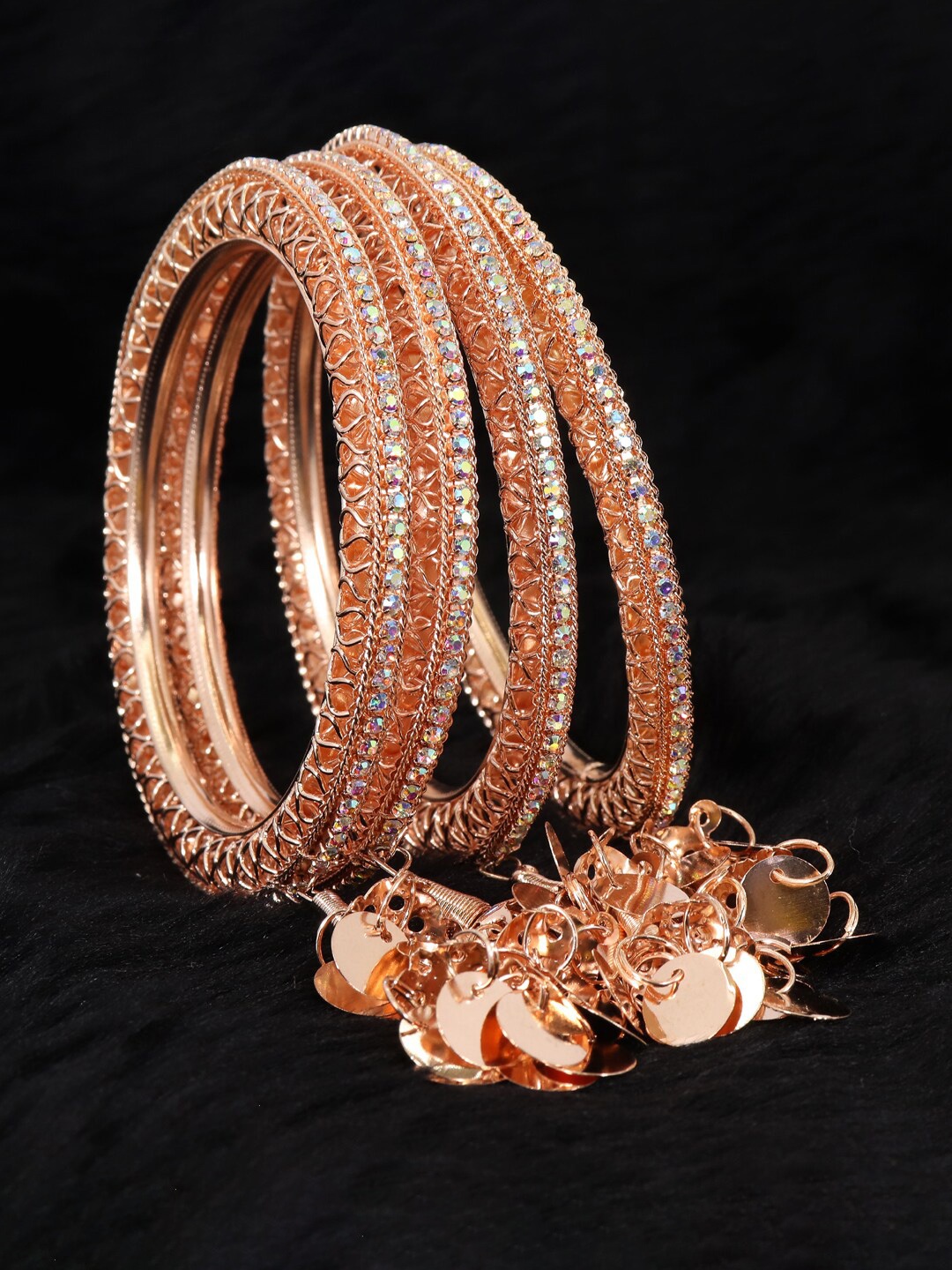 

NMII Set Of 4 Zircon Studded Latkan Bangles, Rose gold