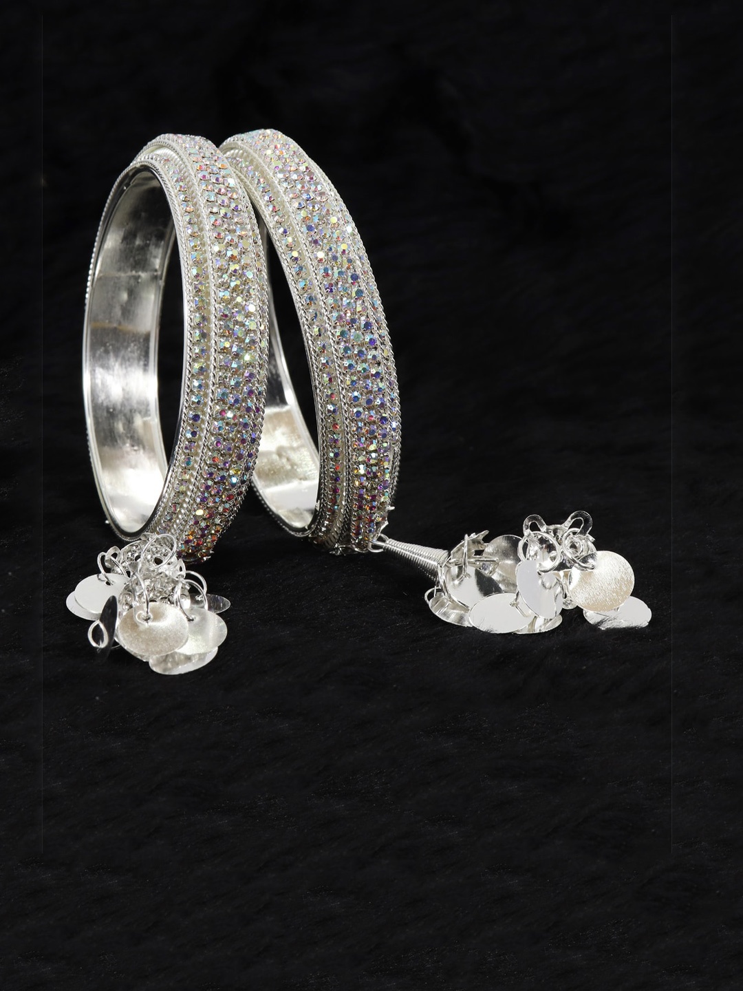 

NMII Set Of 2 American Diamond-Studded Latkan Bangles, Silver
