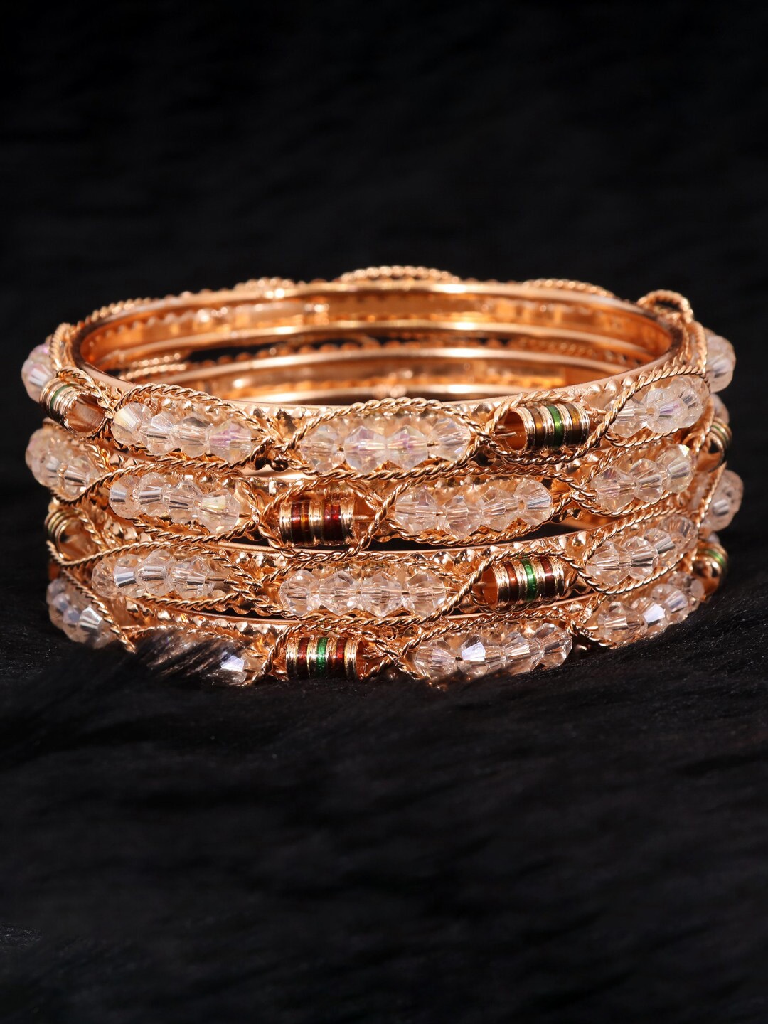 

NMII Set Of 4 Gold-Plated Beaded & Chain Detail Bangles