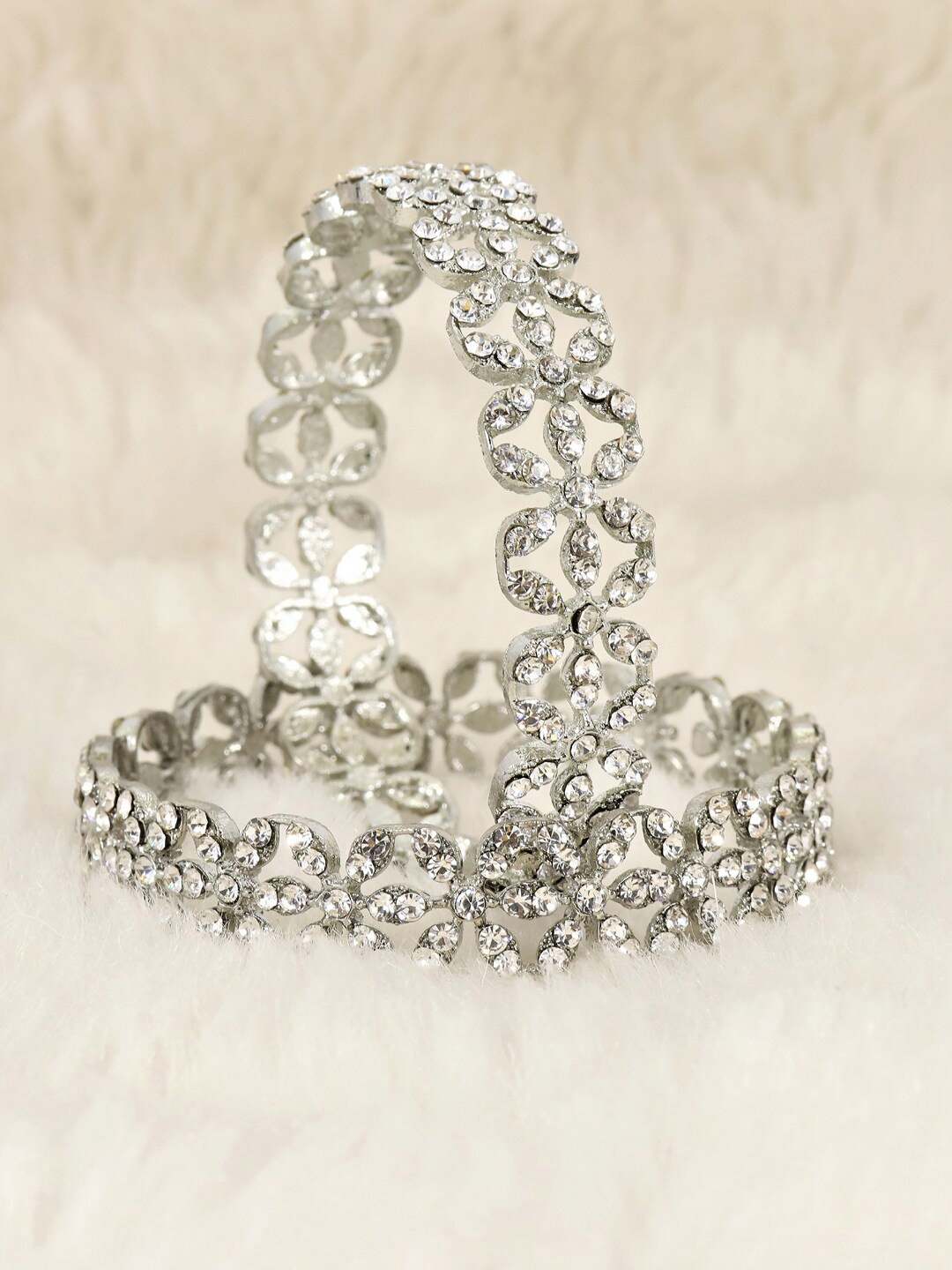 

NMII Set Of 2 Silver-Plated American Diamond-Studded Bangles