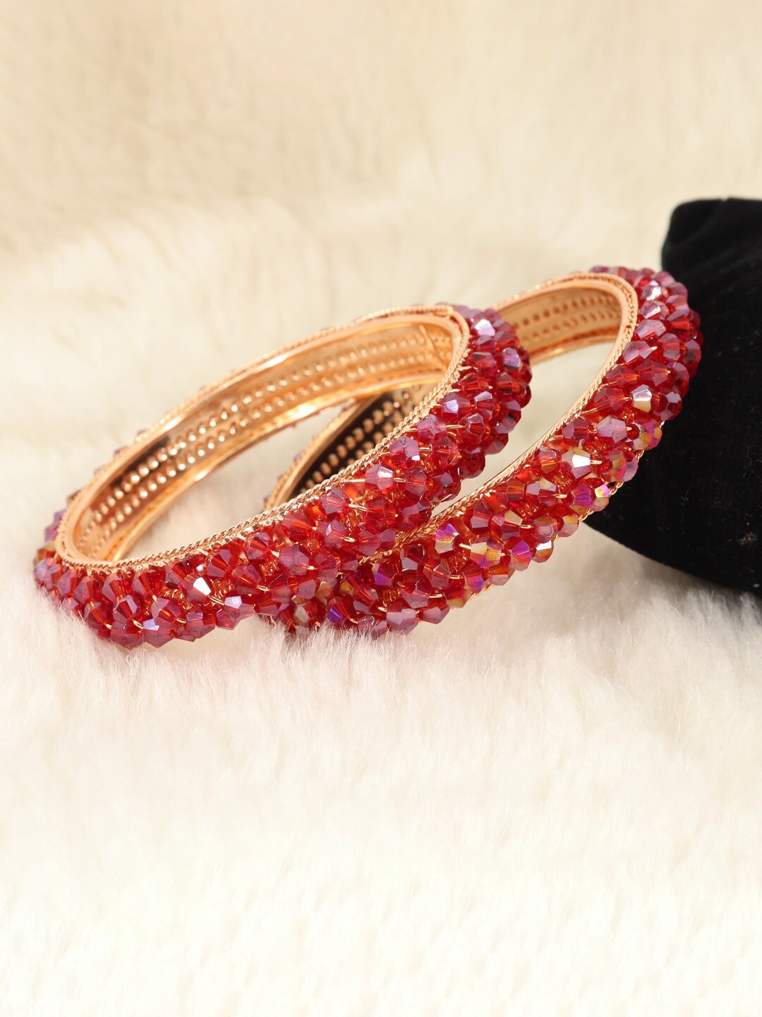 

NMII Set Of 2 Pearls Studded Bangles, Red