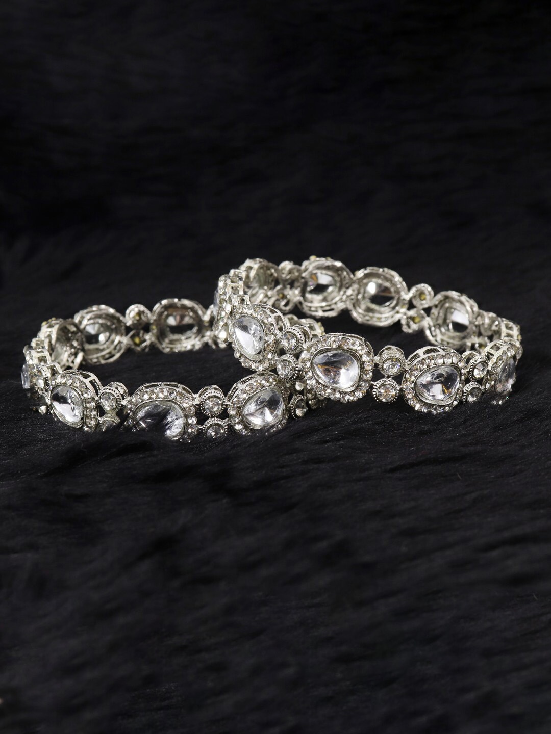 

NMII Set Of 2 American Diamond-Studded Bangles, Silver