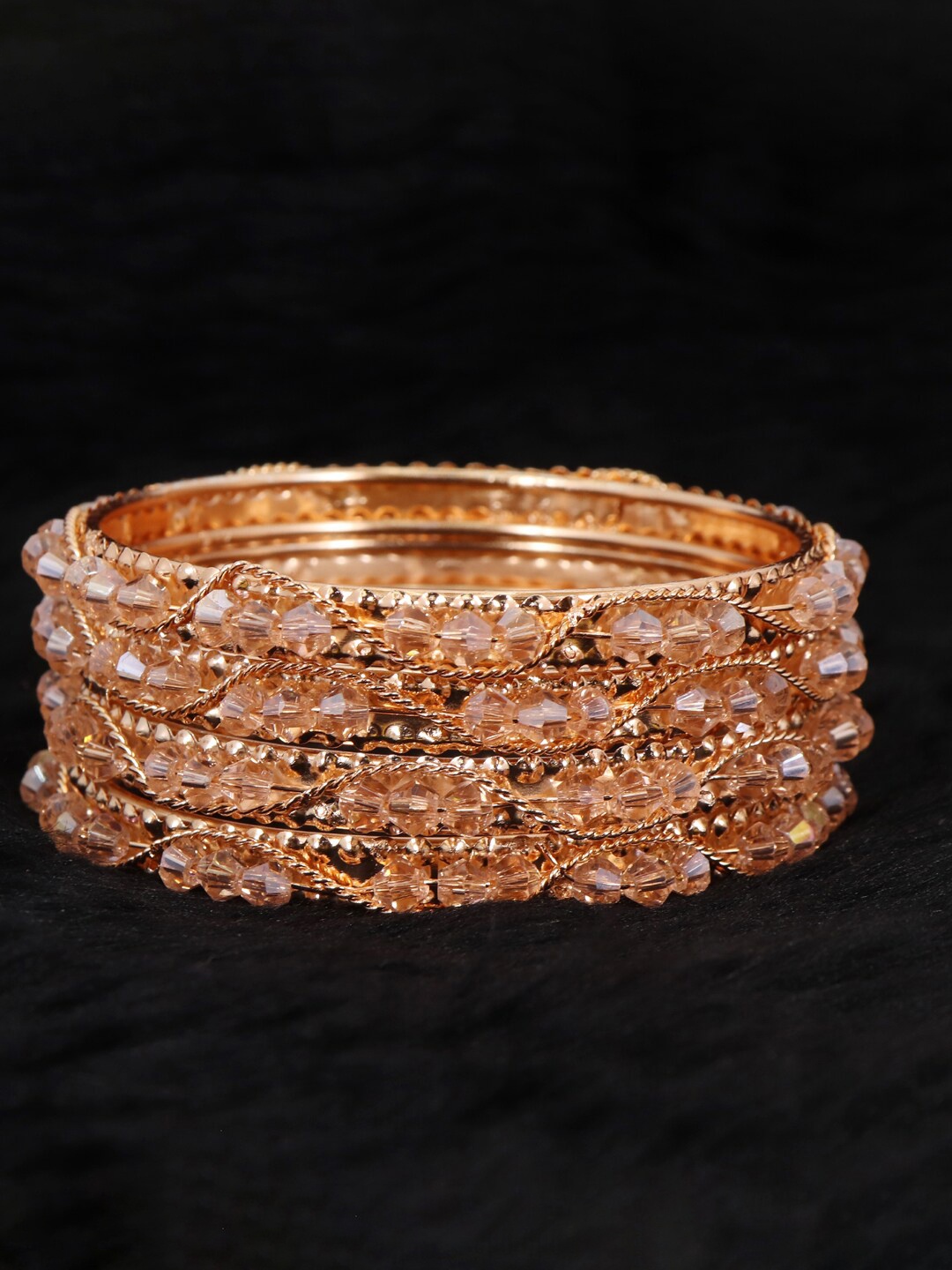 

NMII Set Of 4 Pearls & Chain Studded Bangles, Rose gold