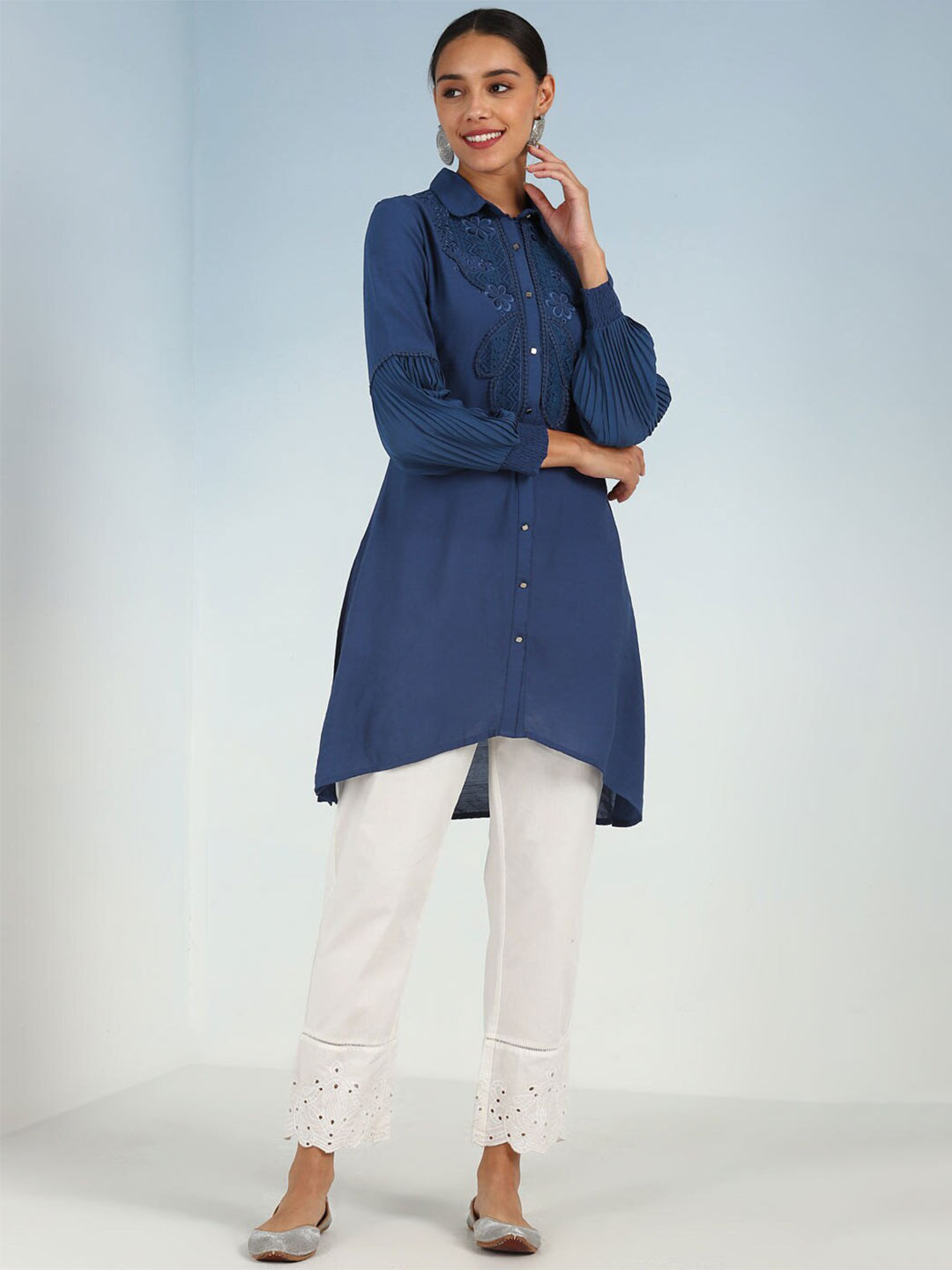 

Lakshita Ethnic Motifs Yoke Design Thread Work Kurta, Navy blue