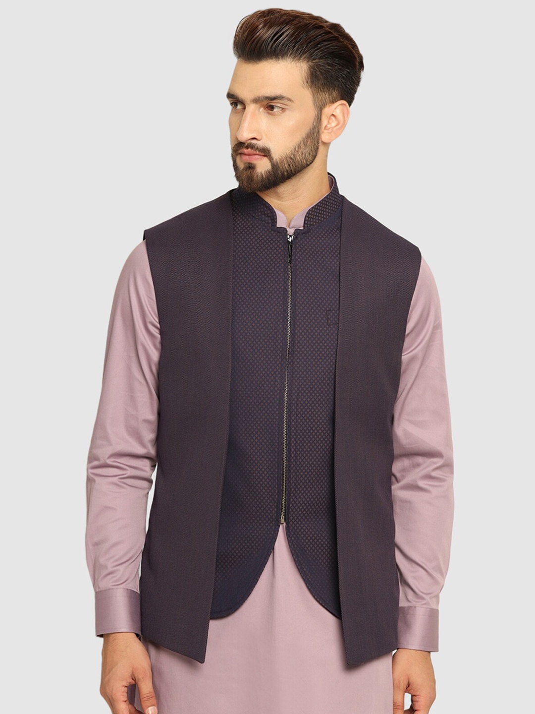 

Blackberrys Cosmo Swarn Multitude 6X Textured Achkan Set, Purple