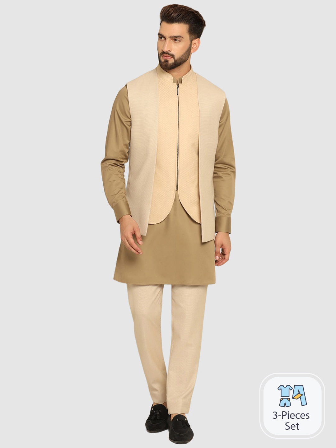 

Blackberrys Men Cosmo Swarn Multitude 6X Textured Achkan Set, Beige