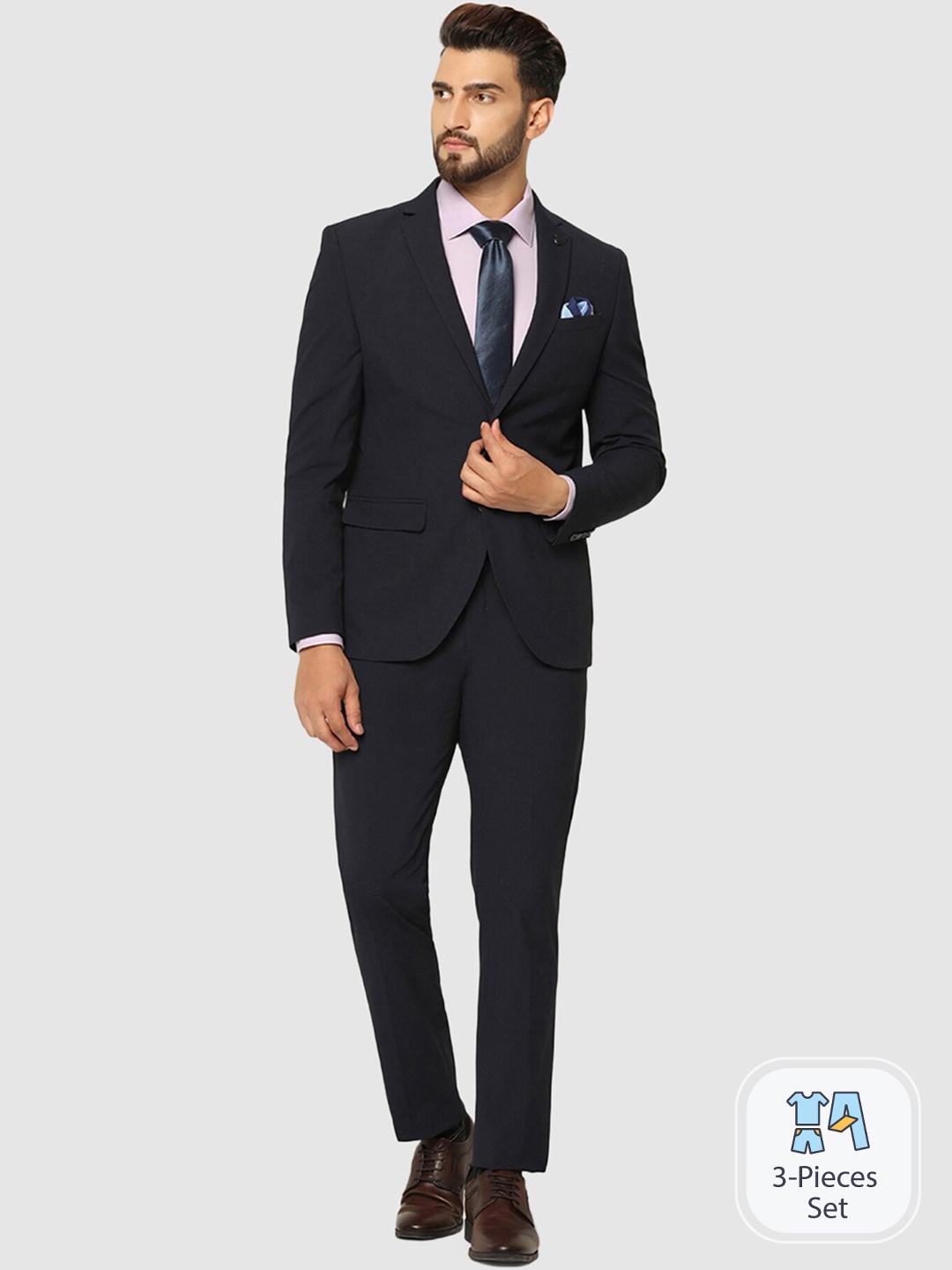 

Blackberrys Self Design Slim-Fit Two-Piece Formal Suit, Navy blue