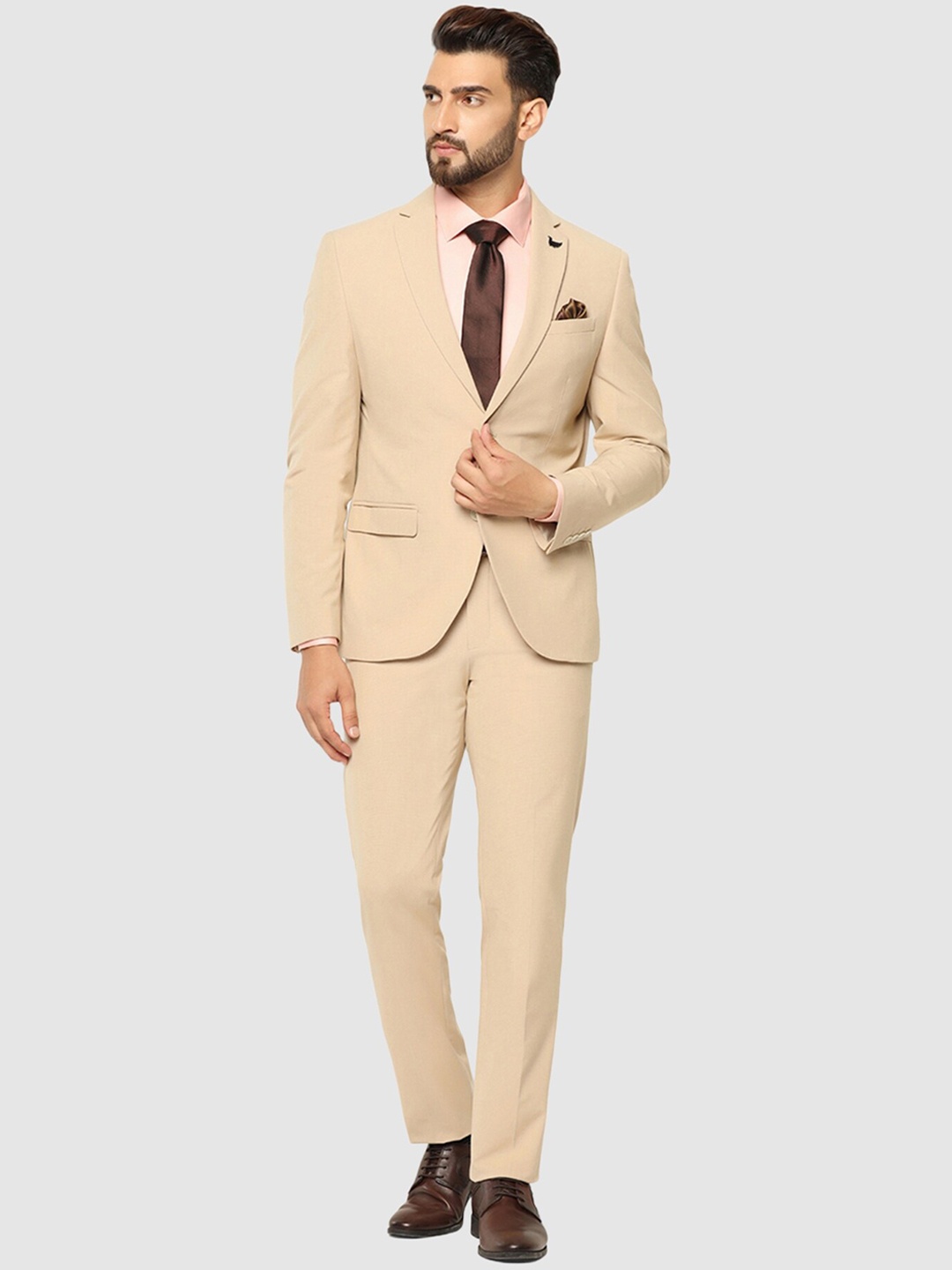 

Blackberrys Self Design Slim-Fit Two-Piece Formal Suit, Beige