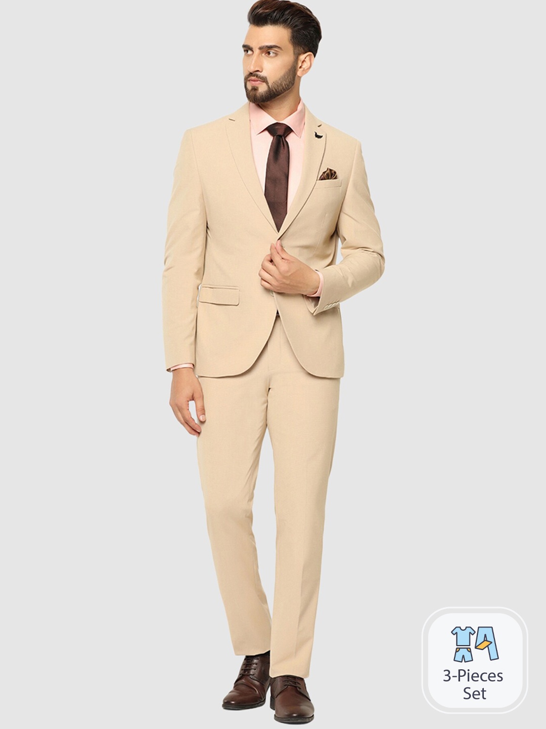 

Blackberrys Slim-Fit Single-Breasted Two-Piece Formal Suit, Beige