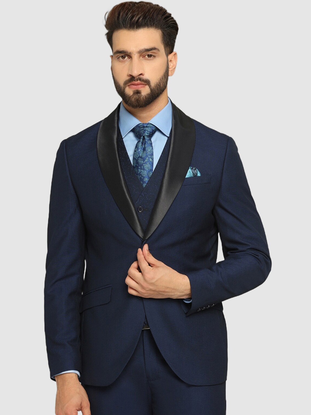 

Blackberrys Self Design Slim-Fit Single-Breasted Two-Piece Formal Suit, Blue