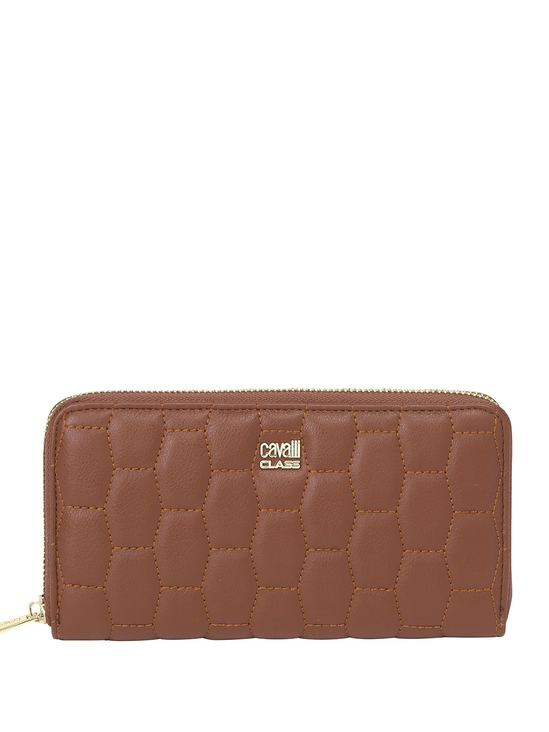 

Cavalli Class Women Textured Zip Around Wallet, Brown
