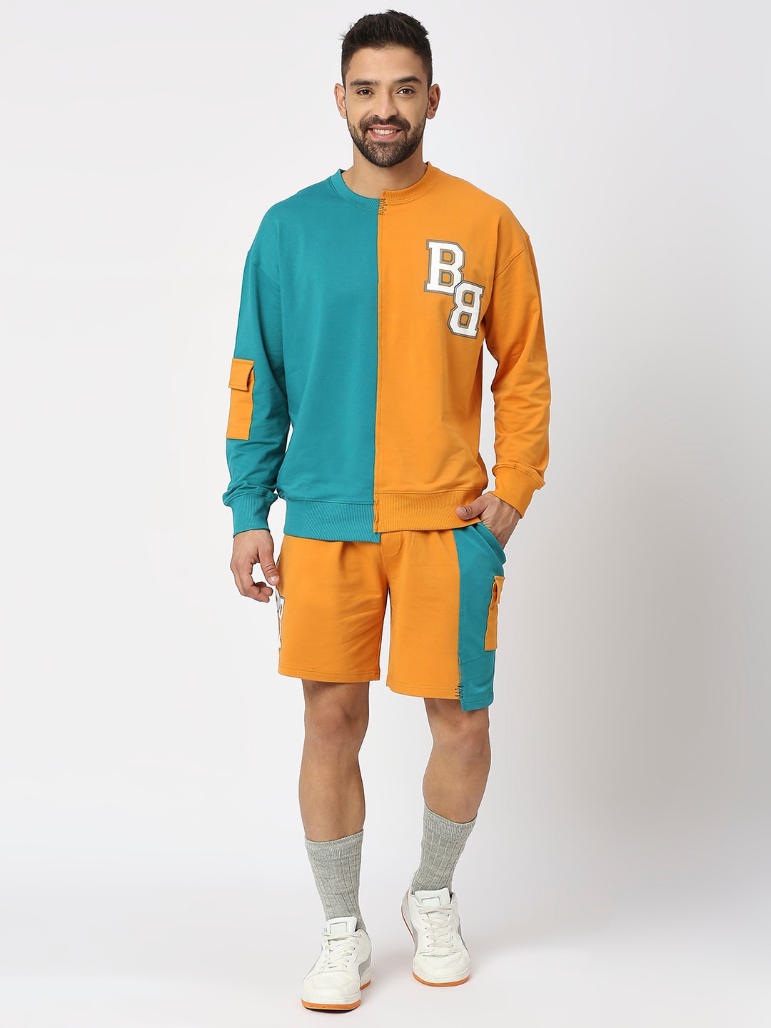 

Blamblack Colourblocked Oversized T-Shirt & Shorts, Teal